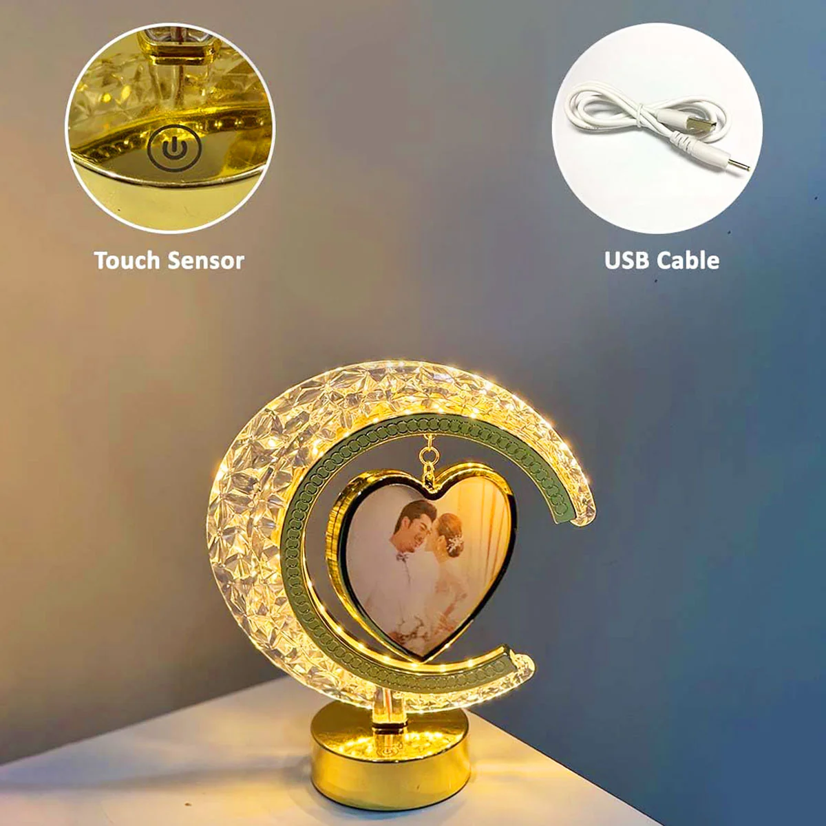 AM6269 LED Crystal Moon Lamp with Heart Shape Photo Frame - Image 2