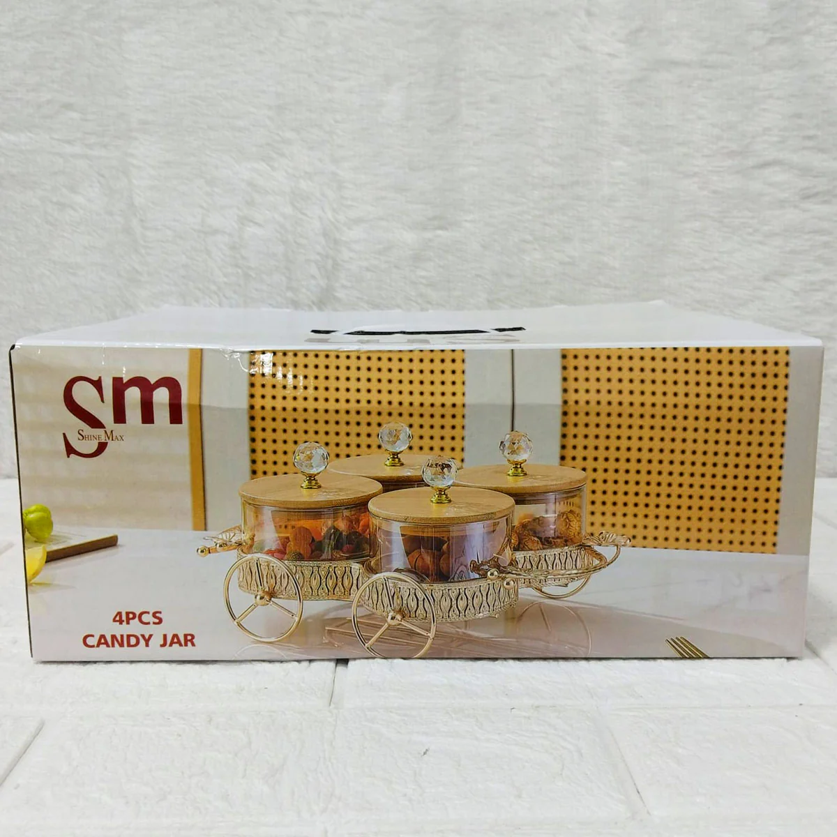 AM6271 Luxury Candy Jar Set 4 Pcs With Golden Cart Stand - Image 7
