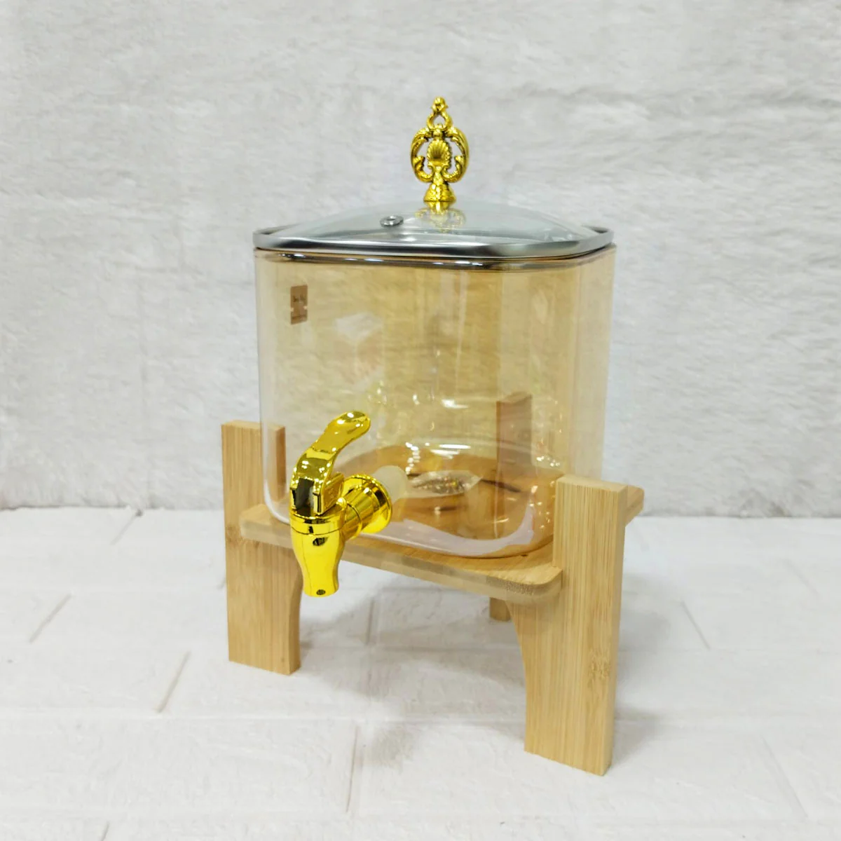 AM6275 High Borosilicate Glass Juice Dispenser with Wooden Stand – 1 Pc - Image 3
