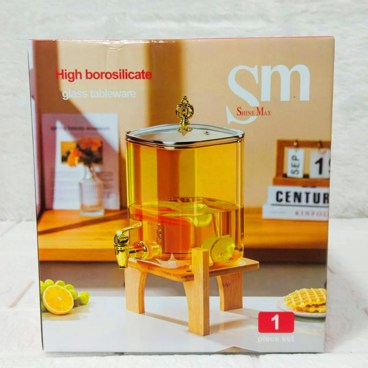 AM6276 High Borosilicate Glass Beverage Dispenser with Wooden Stand 4200 ml β 1 Piece Set - Image 4