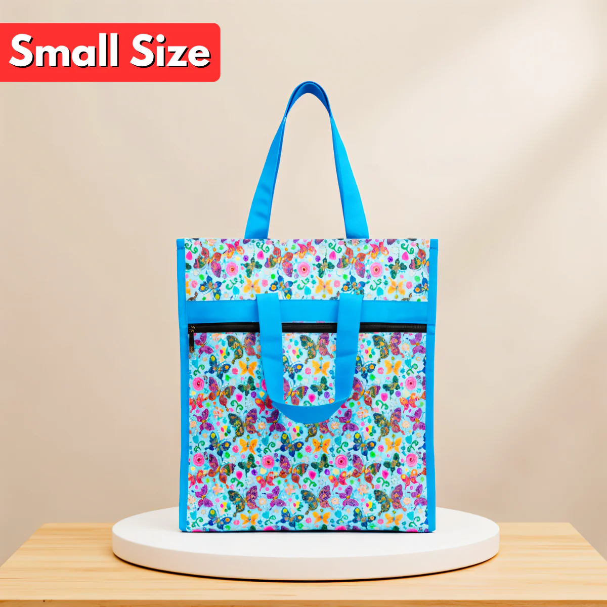 AM6283 Small Vibrant Butterfly Print Jute Bag - Zippered Multi-Purpose Shoulder Bag - Image 2