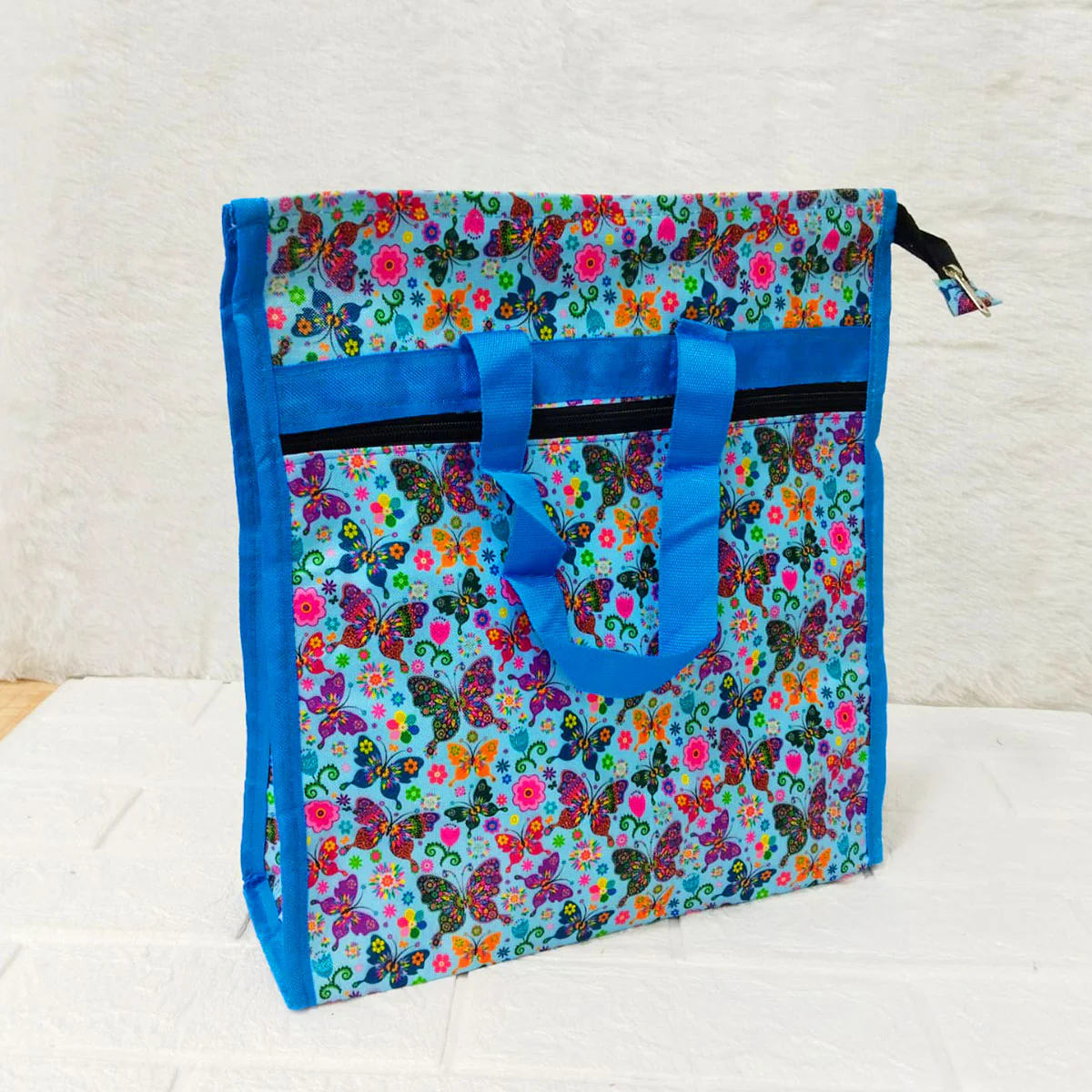 AM6283 Small Vibrant Butterfly Print Jute Bag - Zippered Multi-Purpose Shoulder Bag - Image 4