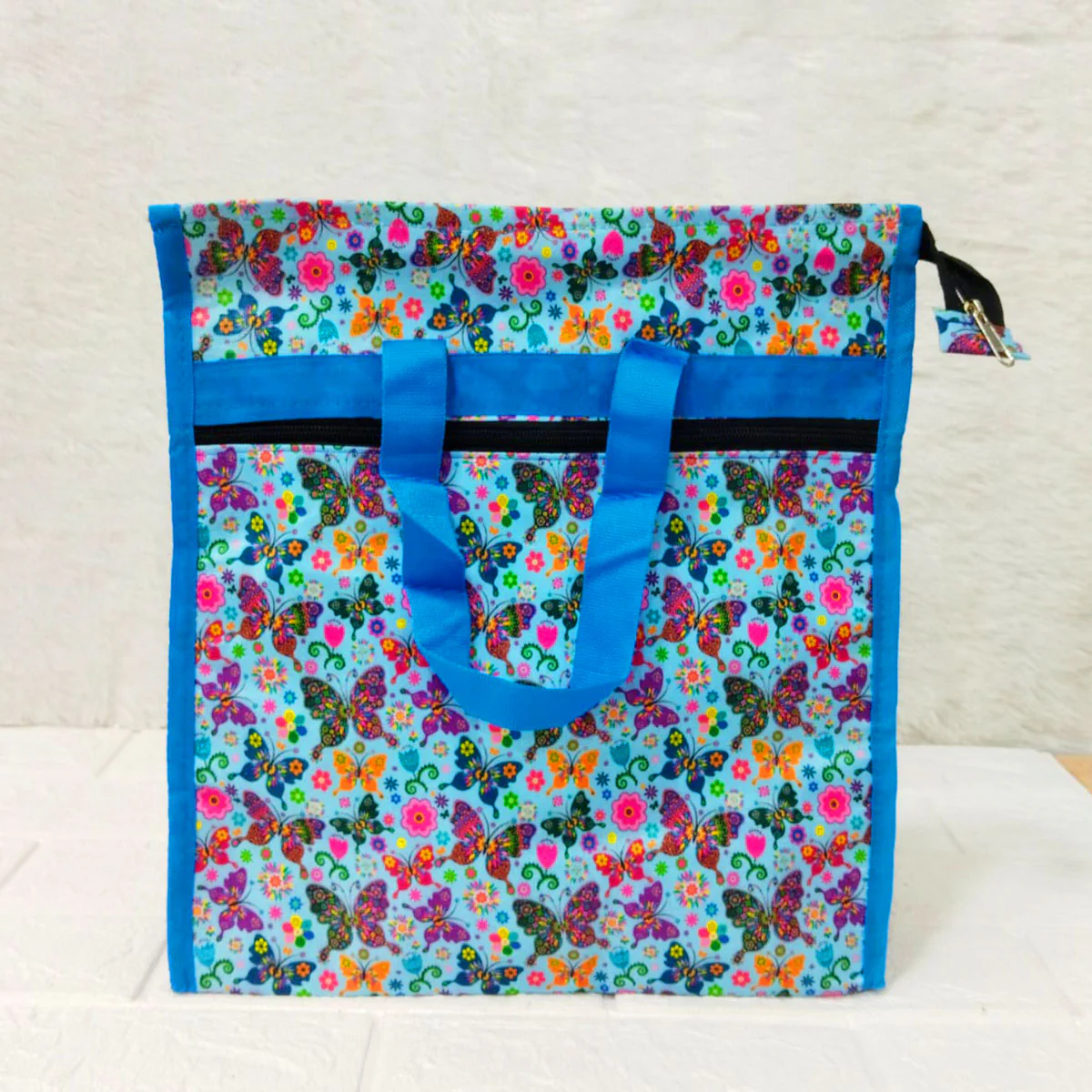 AM6283 Small Vibrant Butterfly Print Jute Bag - Zippered Multi-Purpose Shoulder Bag - Image 5