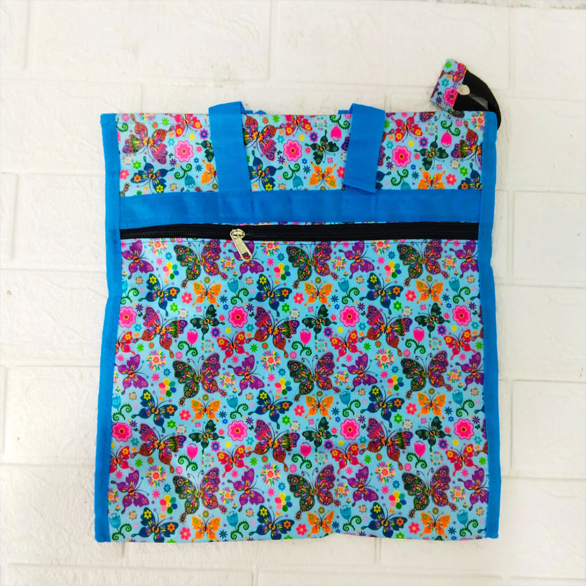 AM6283 Small Vibrant Butterfly Print Jute Bag - Zippered Multi-Purpose Shoulder Bag - Image 6