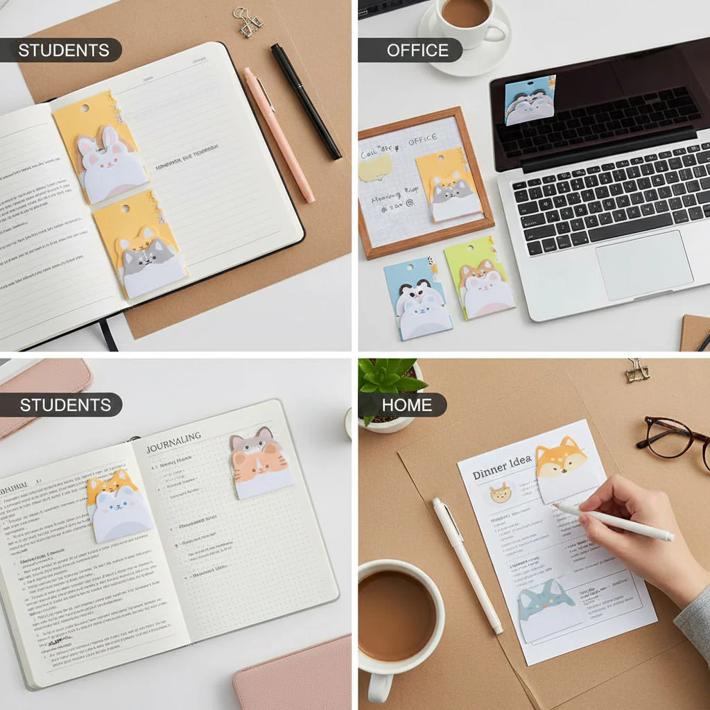 AM6316 Cute Animal Self-Sticky Notes - 1pc (50x60mm) for Students, Home, Office, and School - Image 2