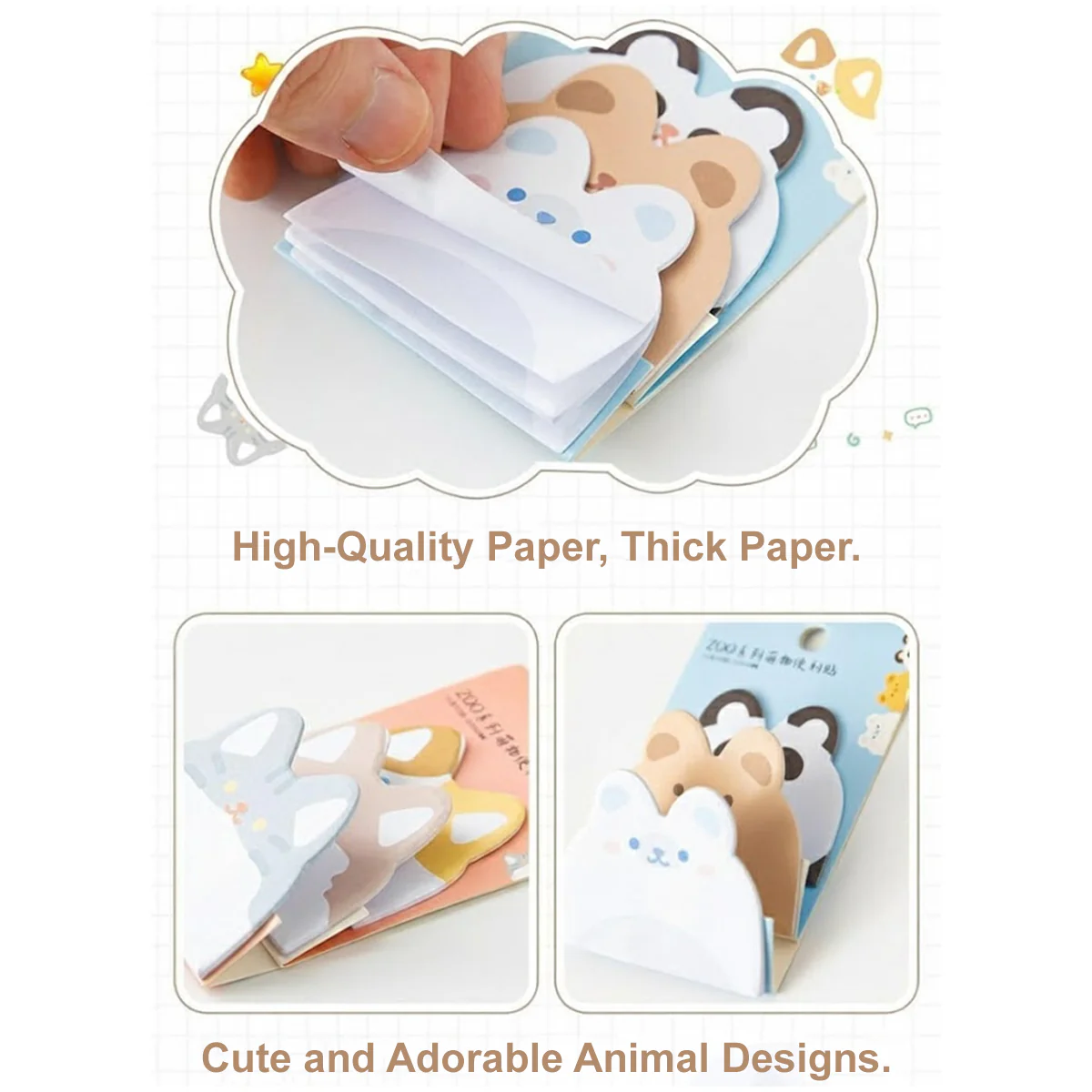 AM6316 Cute Animal Self-Sticky Notes - 1pc (50x60mm) for Students, Home, Office, and School - Image 3