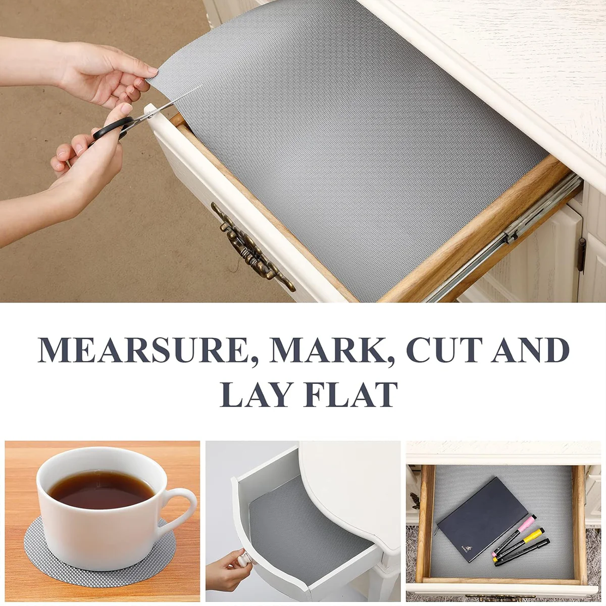 AM6348 Anti Slip Mat for Fridge, Kitchen Drawer mat (Grey) 45x500 cm - Image 4