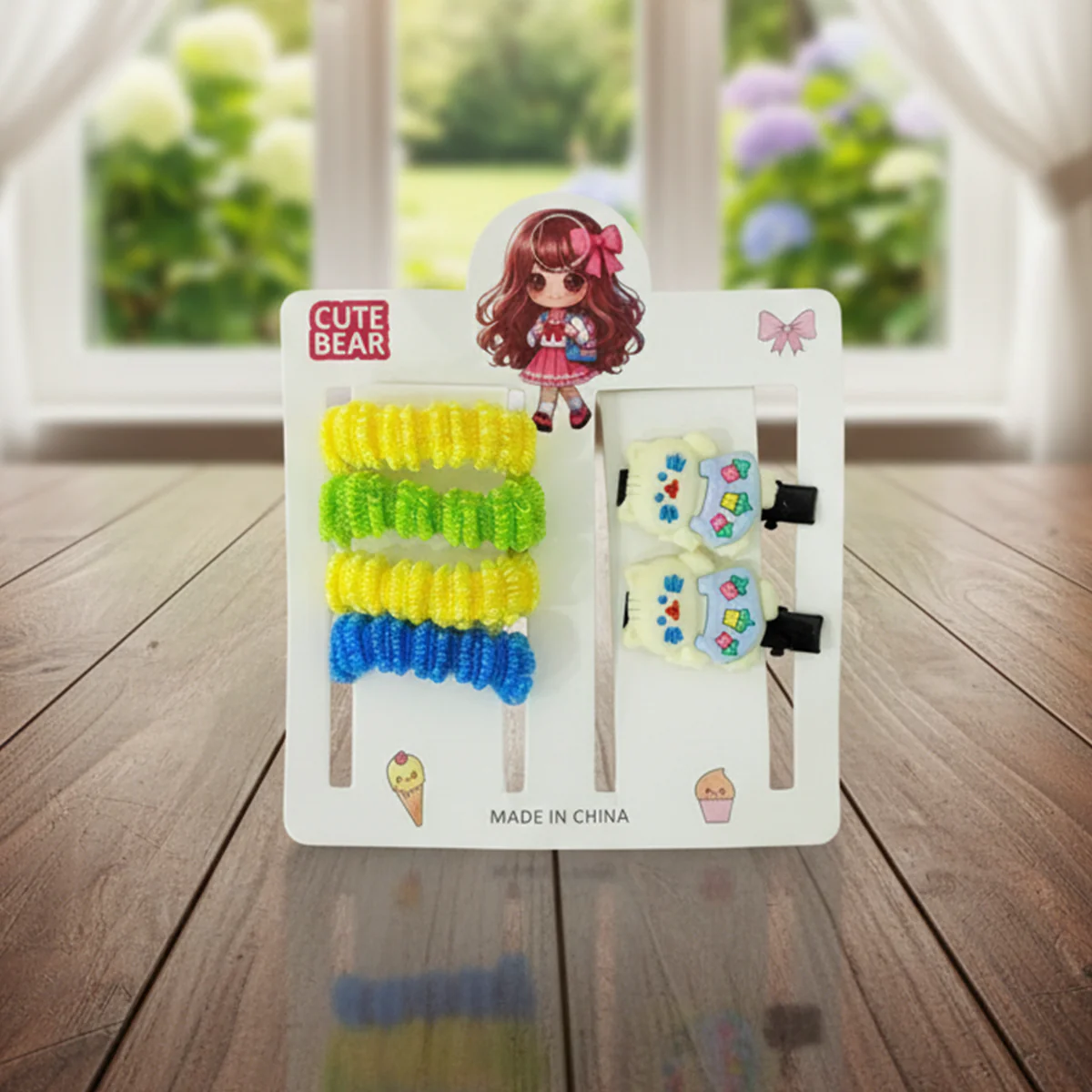 AM6375 Mix Colorful Fuzzy Hair Elastics and Cartoon Animal Hair Clip Set for Girls - Image 3