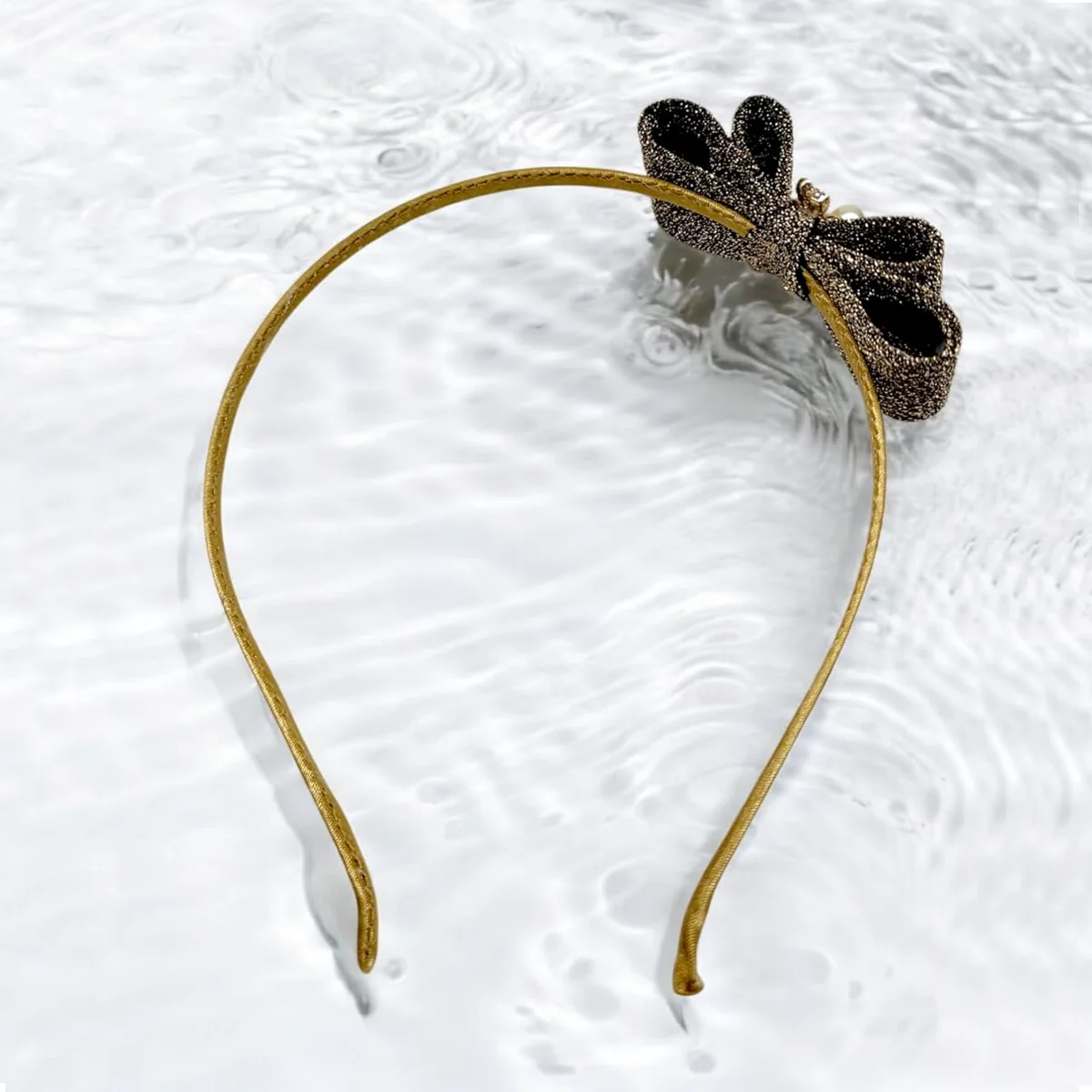 AM6380 Multicolour Elegant Glitter Bow Hairband with Pearl & Stone Centerpiece - Image 7