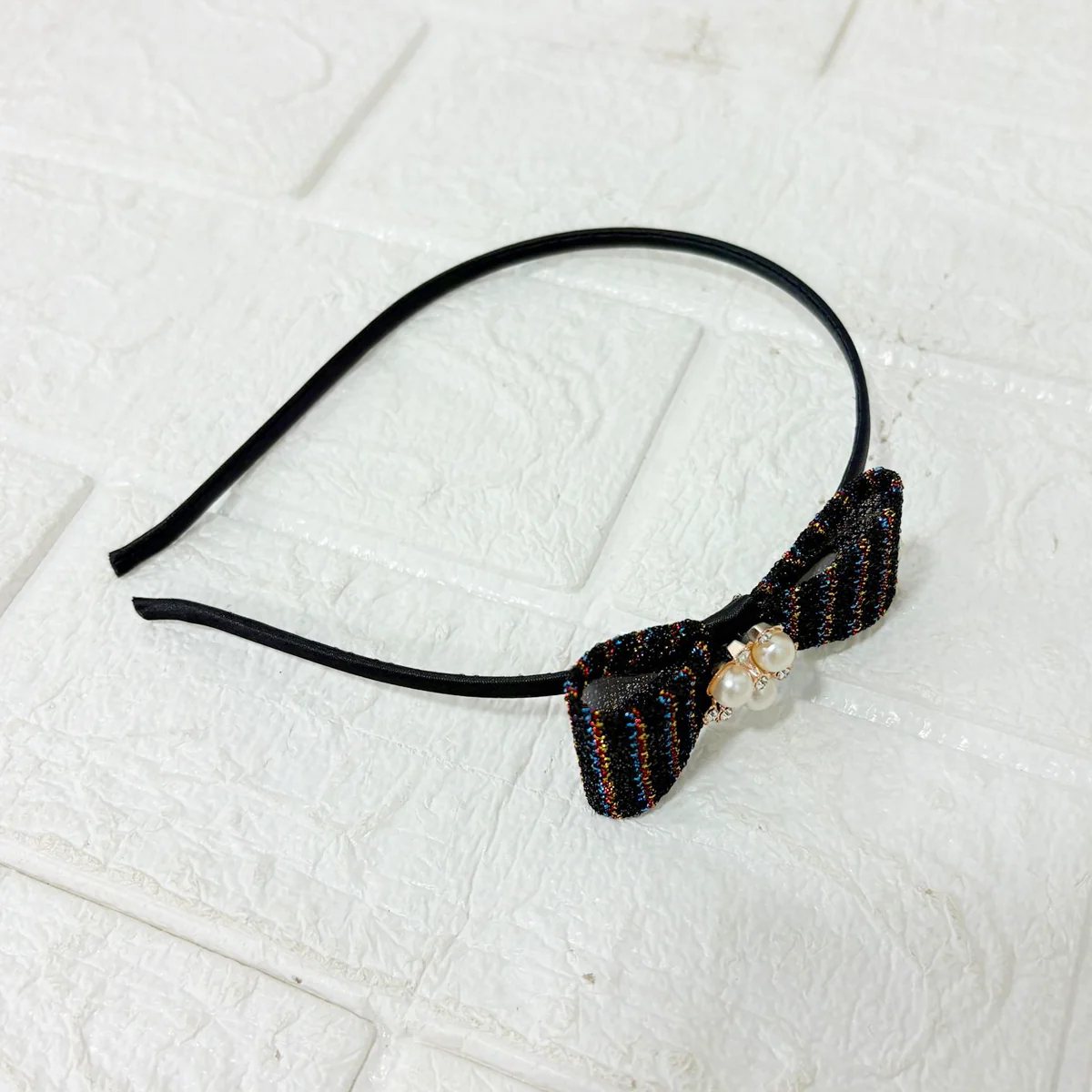 AM6380 Multicolour Elegant Glitter Bow Hairband with Pearl & Stone Centerpiece - Image 8