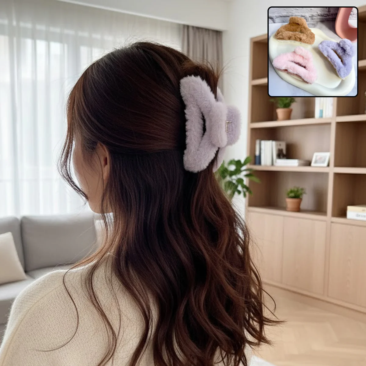 AM6382 Mix Cloud Shape Fur Hair Claw - 1pc (Multicolour)