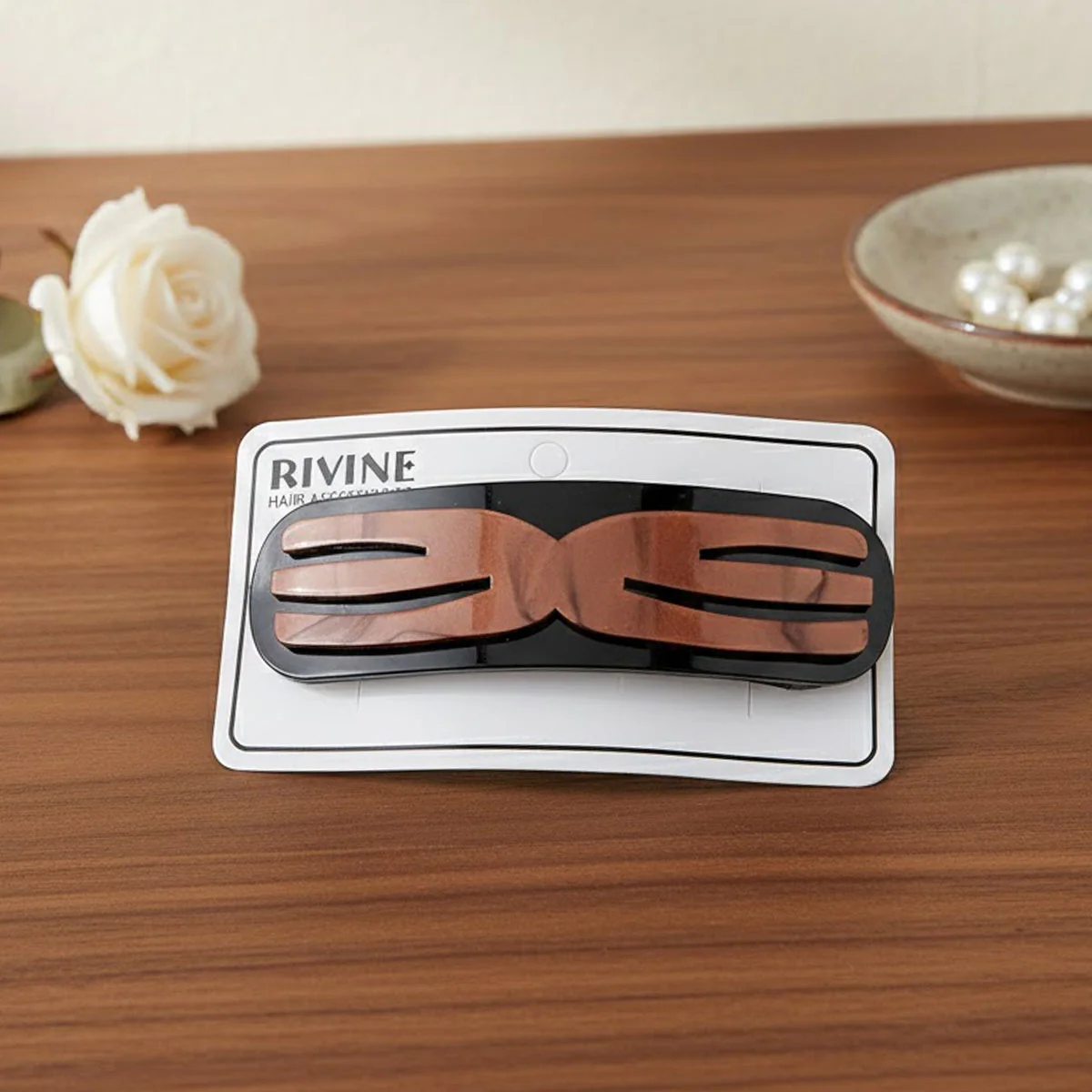 AM6385 Elegant Brown & Black Geometric Design Hair Clip / Snap Hair Barrette - Image 2