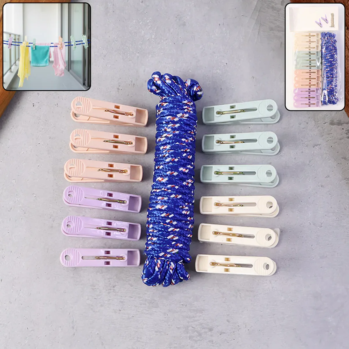 AM6414 Clothesline Rope with 12 Clips â€“ 5 Meter Rope (Approx)