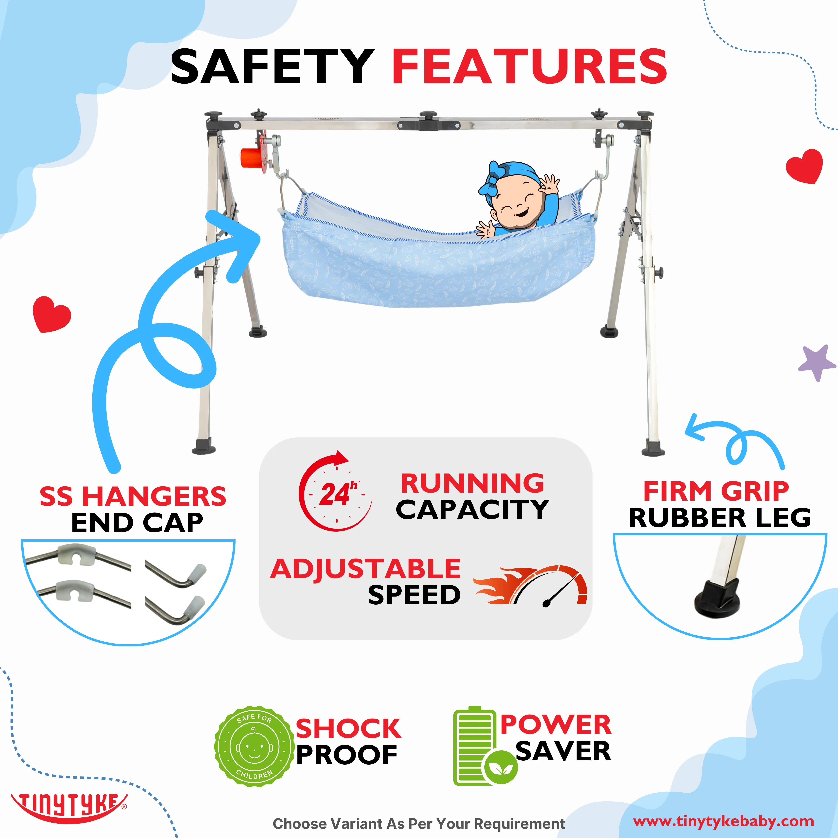 AM6458 TinyTyke- Automatic Baby Cradle Square Pipe - Fully Foldable (A-2S) - Image 5
