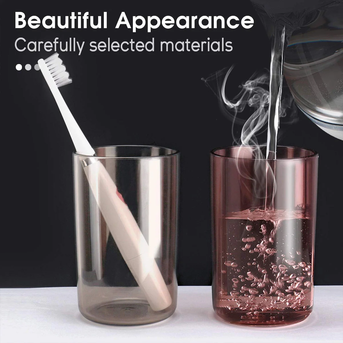 AM6480 2 Glass Toothbrush Holder with Dual Cups and Organizer - Image 2