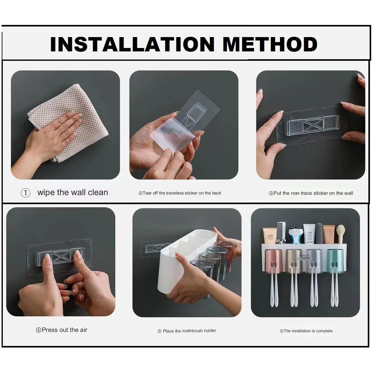 AM6481 3 Glass Toothbrush Holder with Dual Cups and Organizer - Image 3