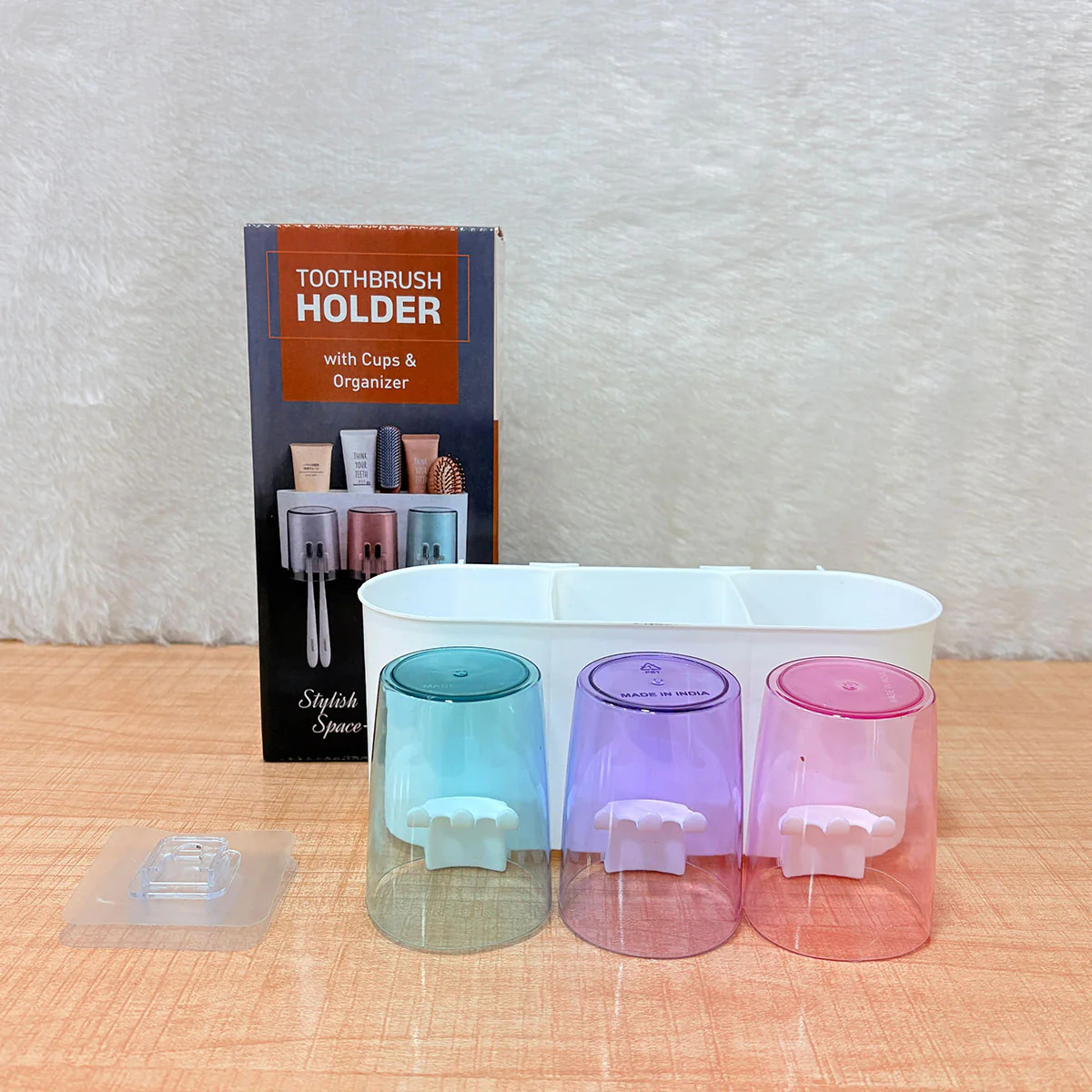 AM6481 3 Glass Toothbrush Holder with Dual Cups and Organizer - Image 5