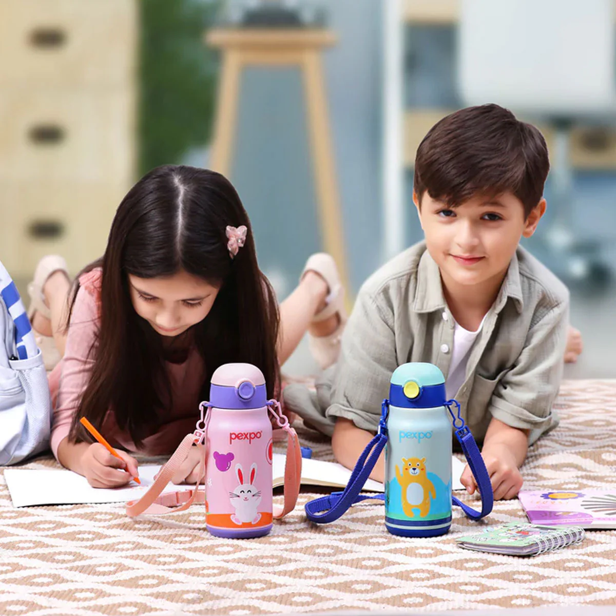 AM6485 Pexpo Poggo 500 Insulated Kids Water Bottle with Sipper Cap and Cartoon Design - Image 2