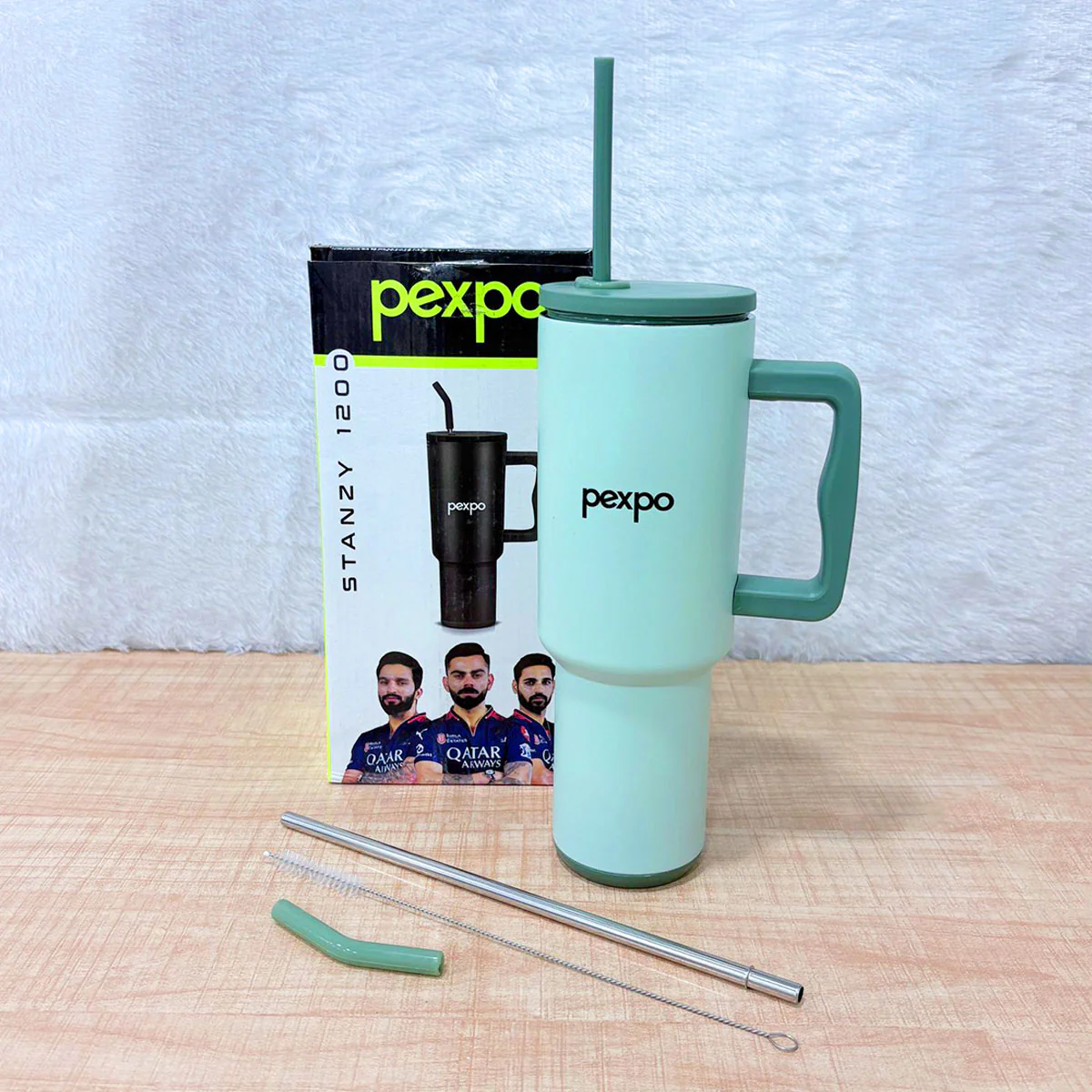 AM6486 Pexpo Stanzy Premium Stainless Steel Tumbler with Straw (1200 ml) - Image 3