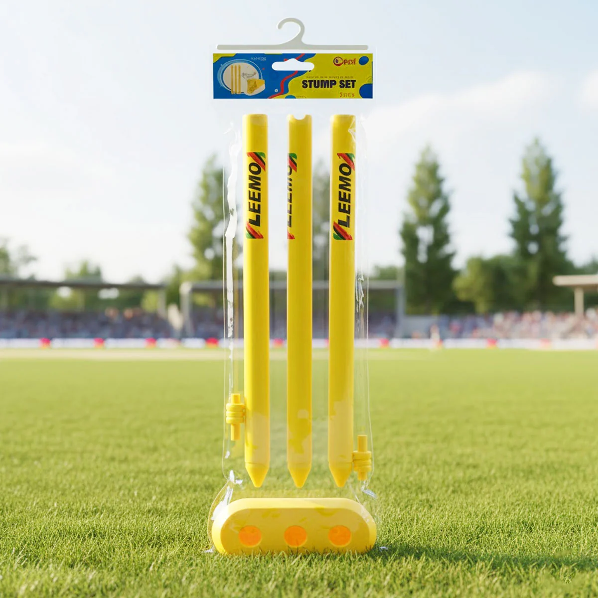 AM6509 Plastic Cricket Stumps Set - Small (3 Stumps + 2 Bails + 1 Stand) - Image 2