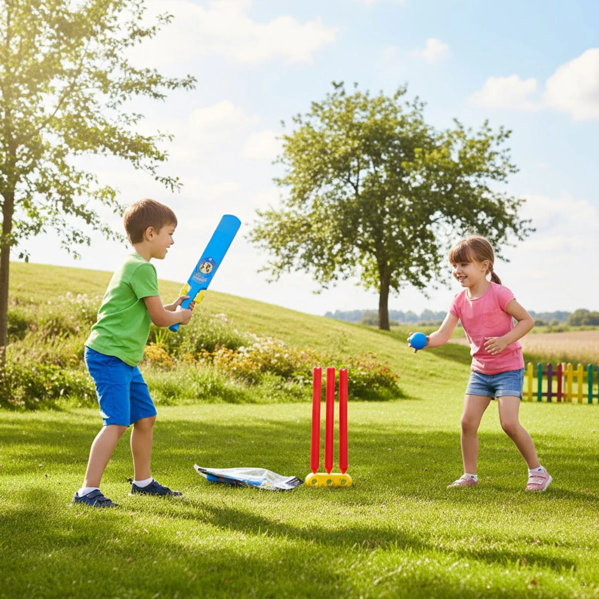 AM6512 Junior Plastic Cricket Kit - No.1 (Includes Bat, Ball, Wickets & Base) - Age 3+ - Image 2