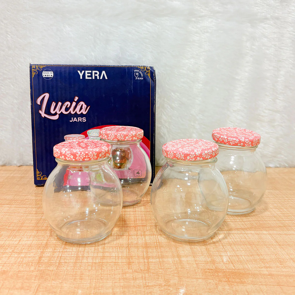 AM6519 YERA Lucia Jars - Round Glass Storage Jars with Floral Print Lids (Set of 4) - Image 3