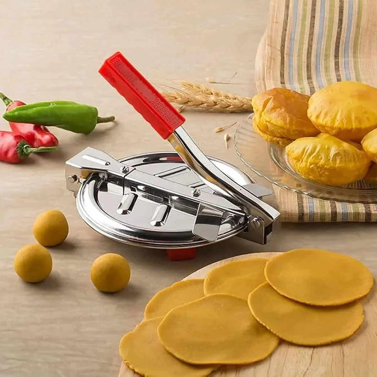 AM6533 Stainless Steel Puri & Roti Press Machine with Anti-Slip Grip - Small - Image 2