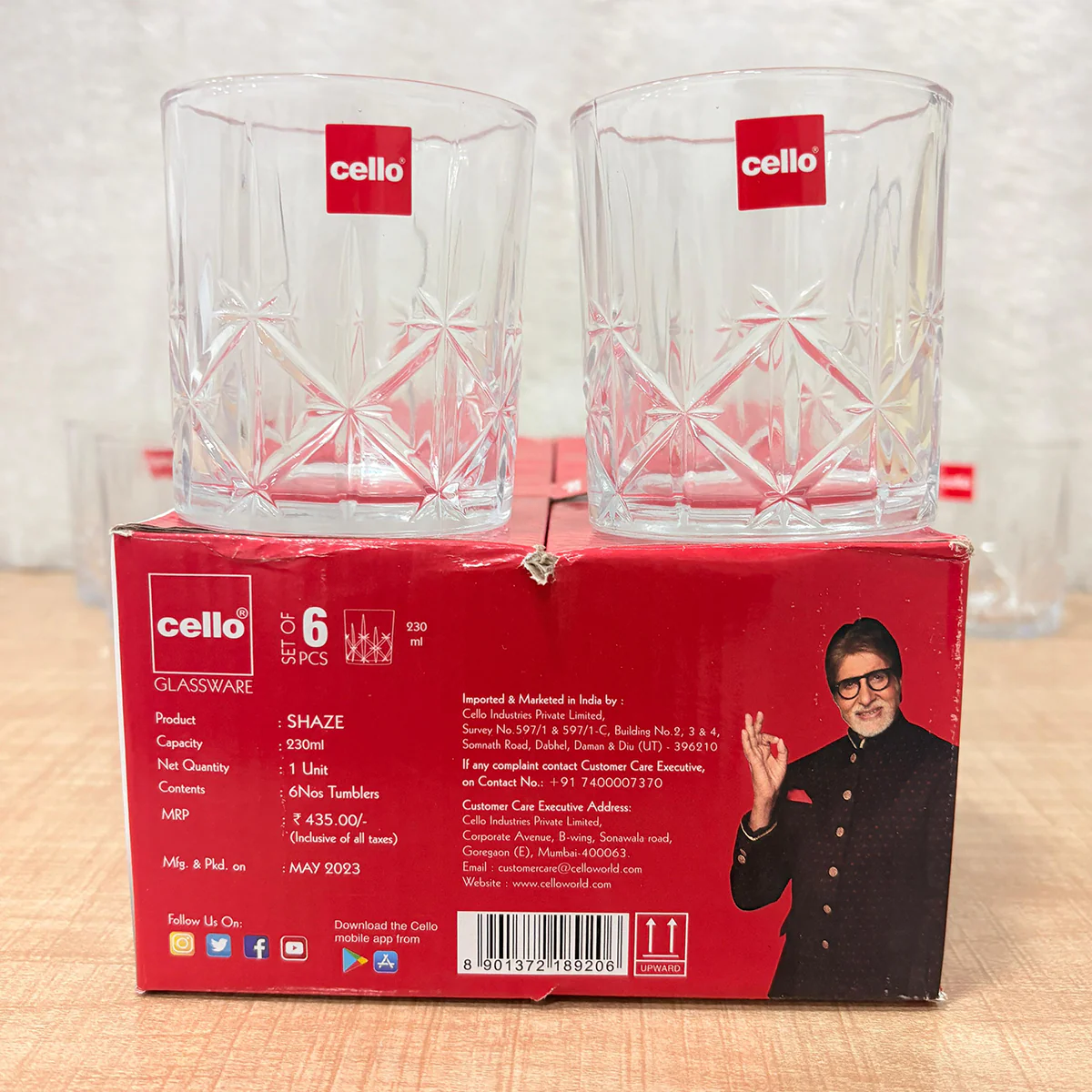AM6544 Cello Shaze Glass Tumblers - Set of 6 (230ml) - Image 2