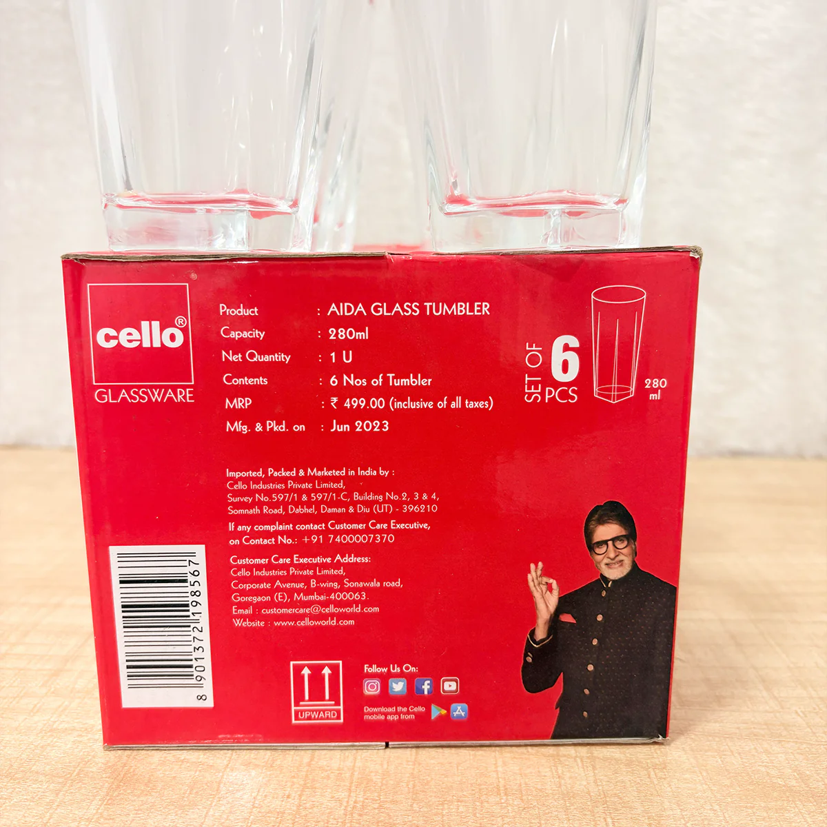 AM6547 Cello Aida Glass Tumbler Set - 280ml (Set of 6) - Image 2