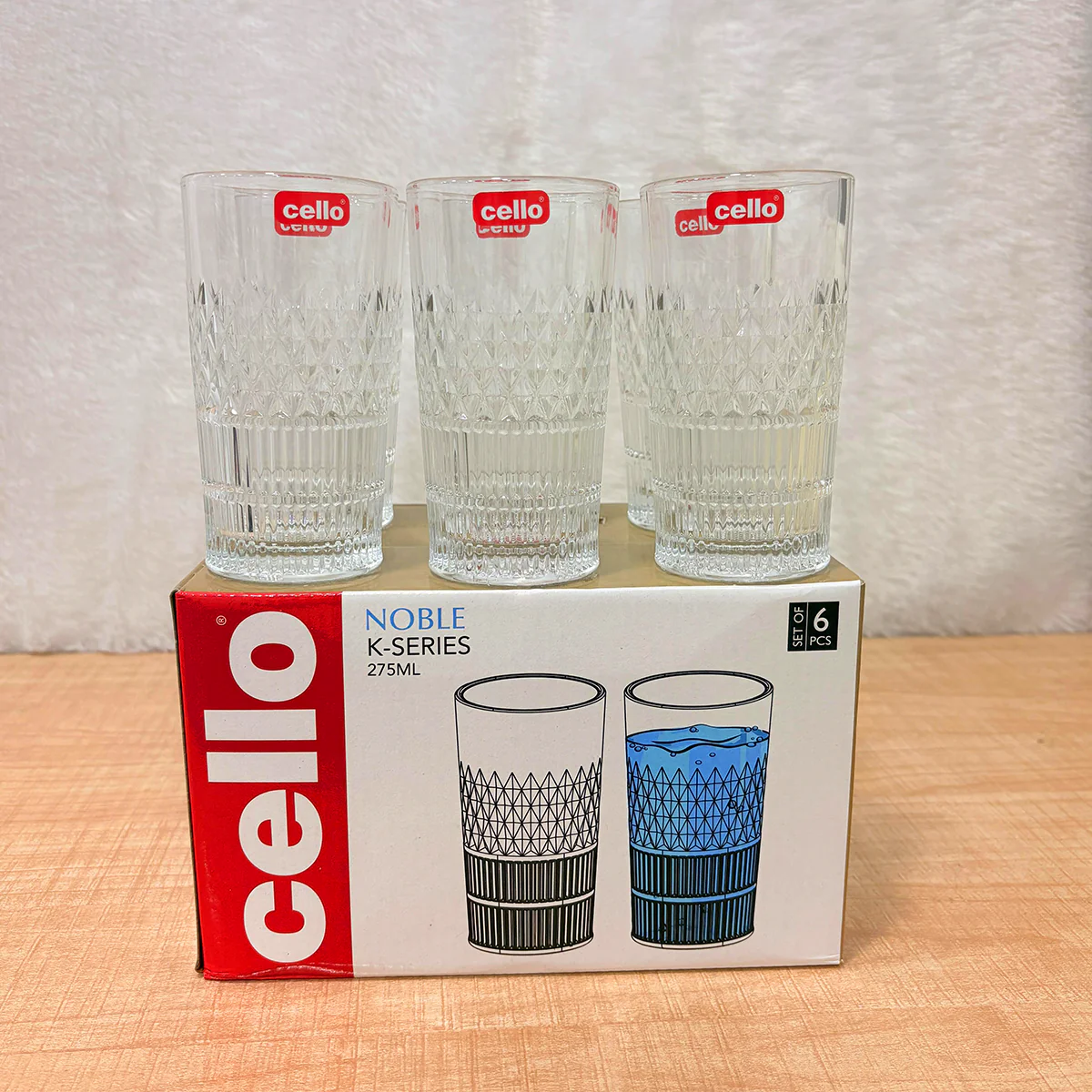 AM6549 Cello Noble K-Series Glass Tumbler Set - 275ml (Set of 6)