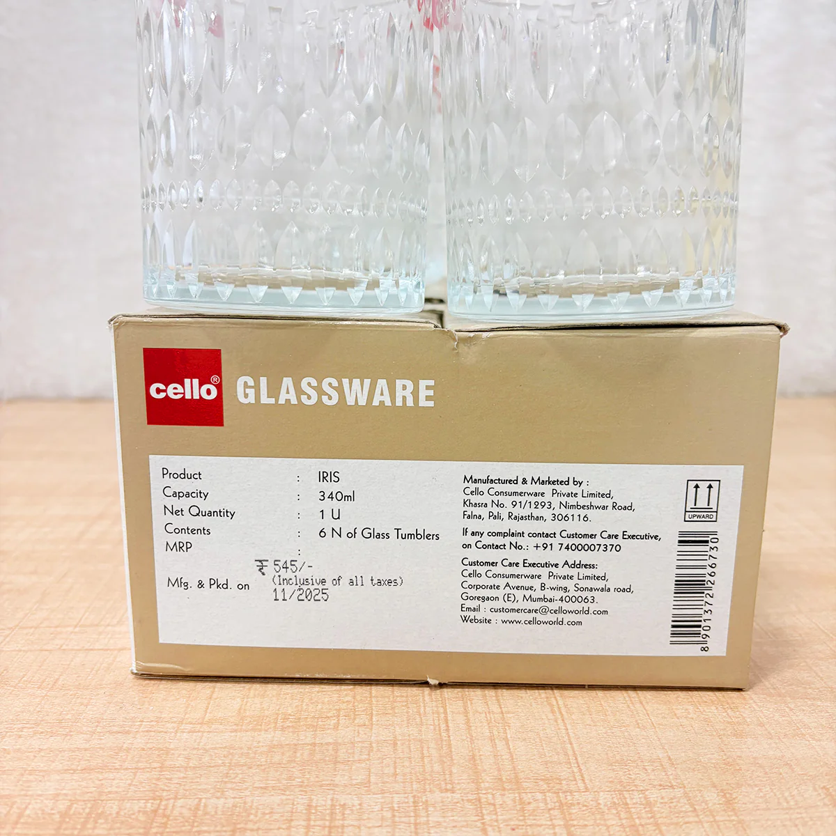 AM6552 Cello Iris K-Series Glass Tumbler Set (340ml, 6 Pieces) - Image 2