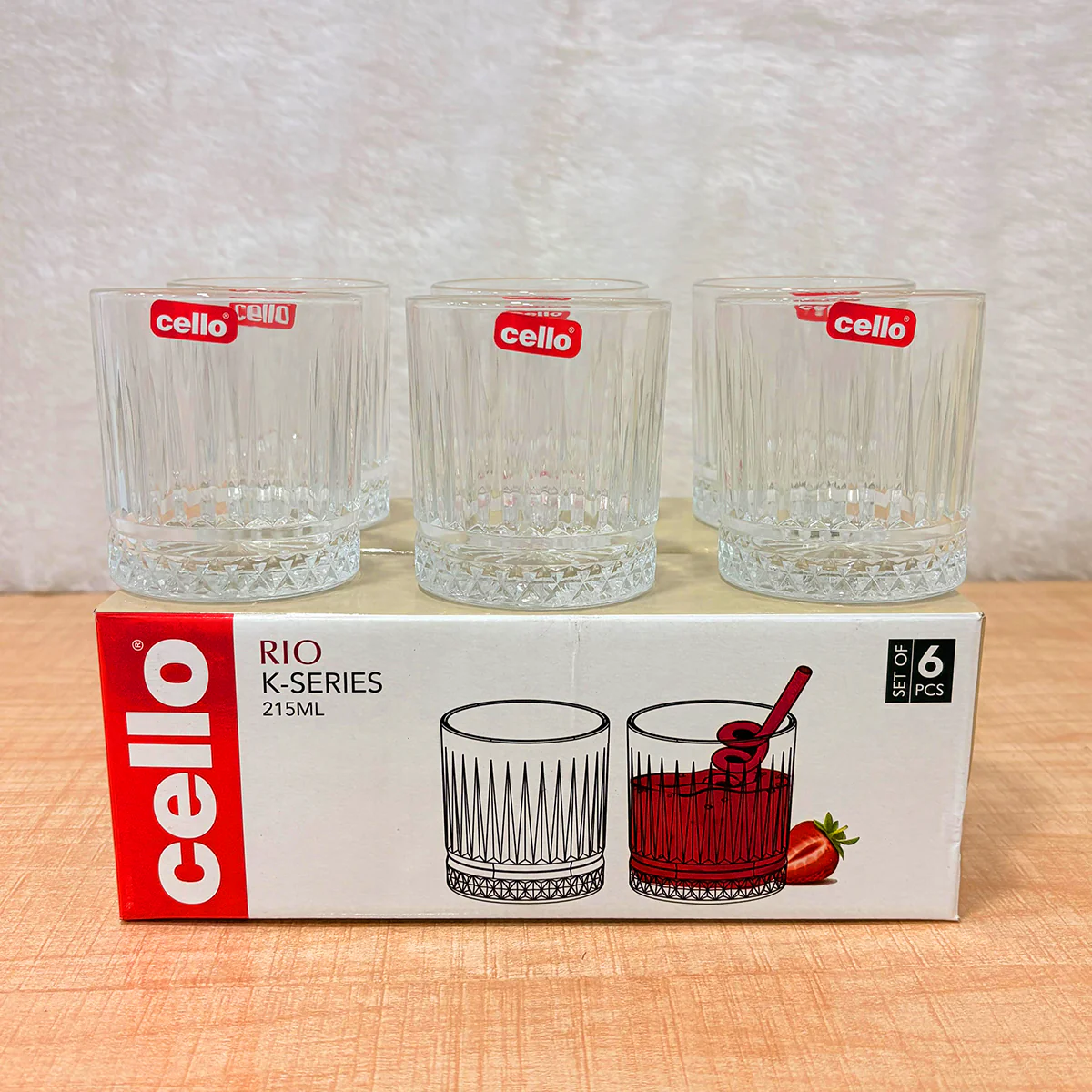 AM6555 Cello Rio K-Series Glass Tumbler Set, 215ml (Set of 6)