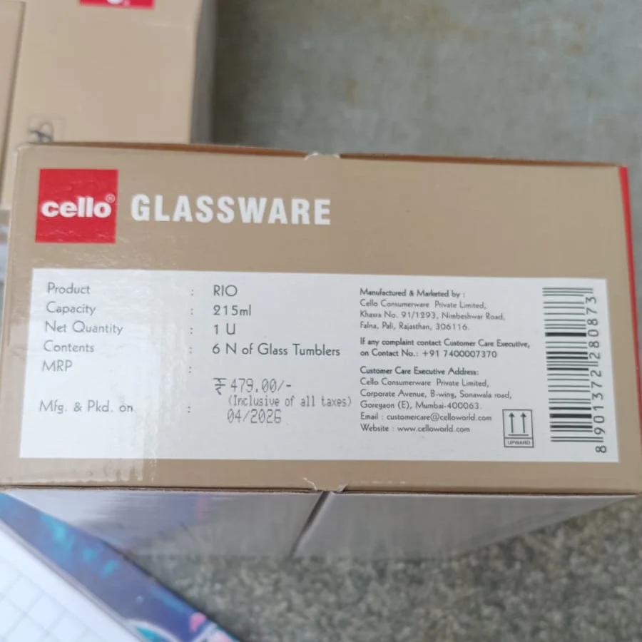 AM6555 Cello Rio K-Series Glass Tumbler Set, 215ml (Set of 6) - Image 2