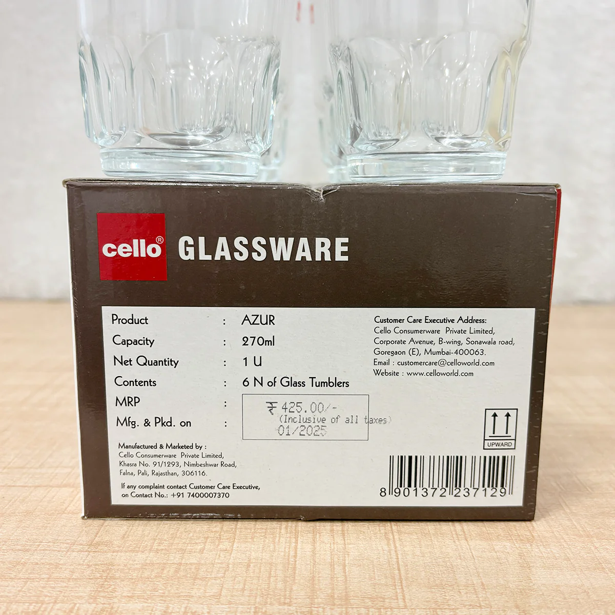 AM6556 Cello Azur P-Series Glass Tumbler Set, 270ml (Set of 6) - Image 2