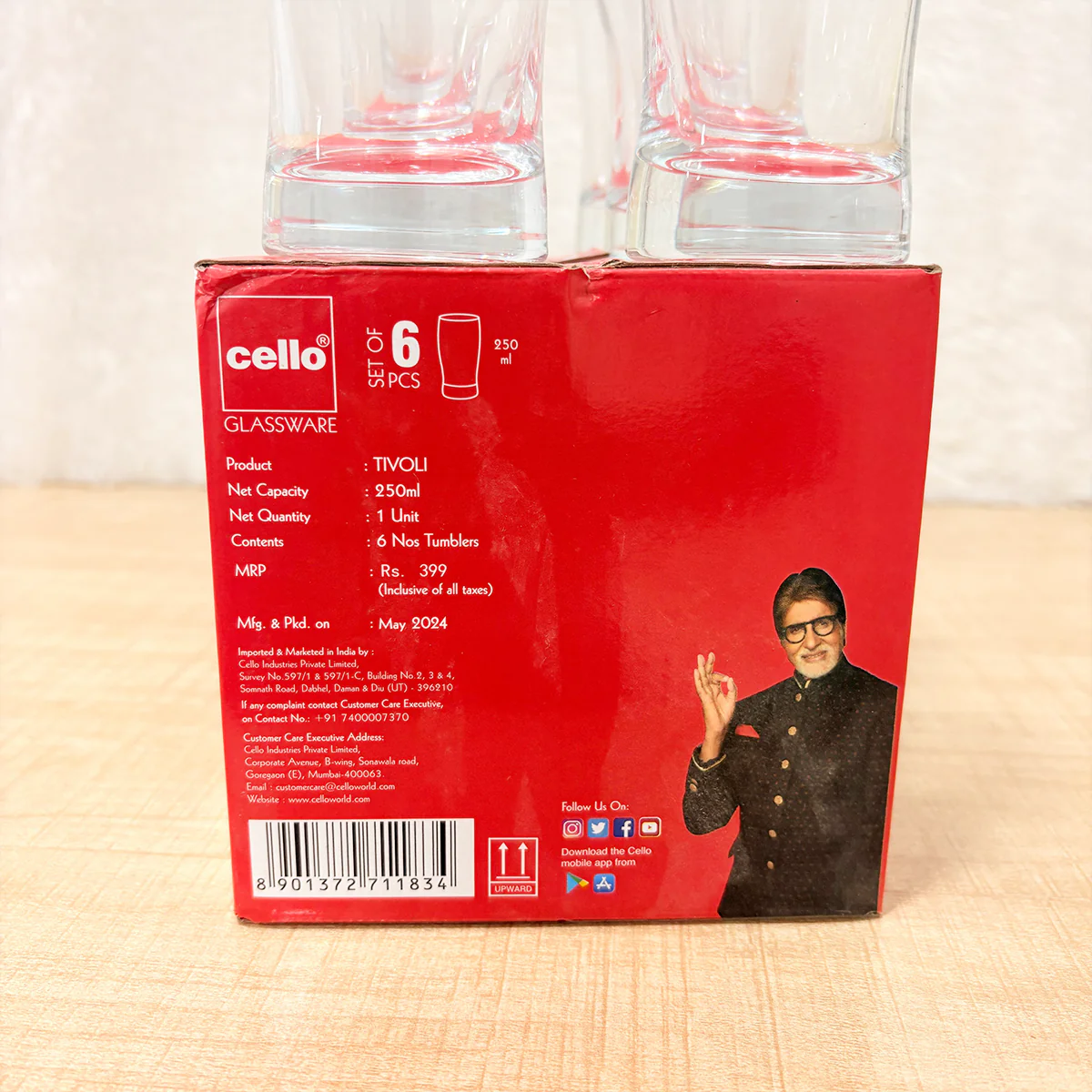 AM6557 Cello Tivoli Glassware Tumbler Set – 250ml (Set of 6) - Image 2