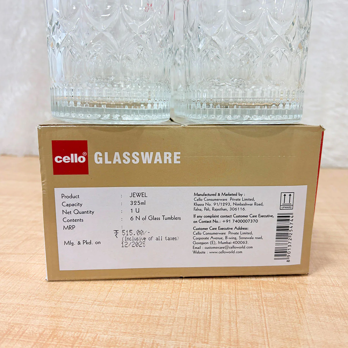 AM6571 Cello Jewel K-Series Glass Tumbler Set (325ml, Set of 6) - Image 2