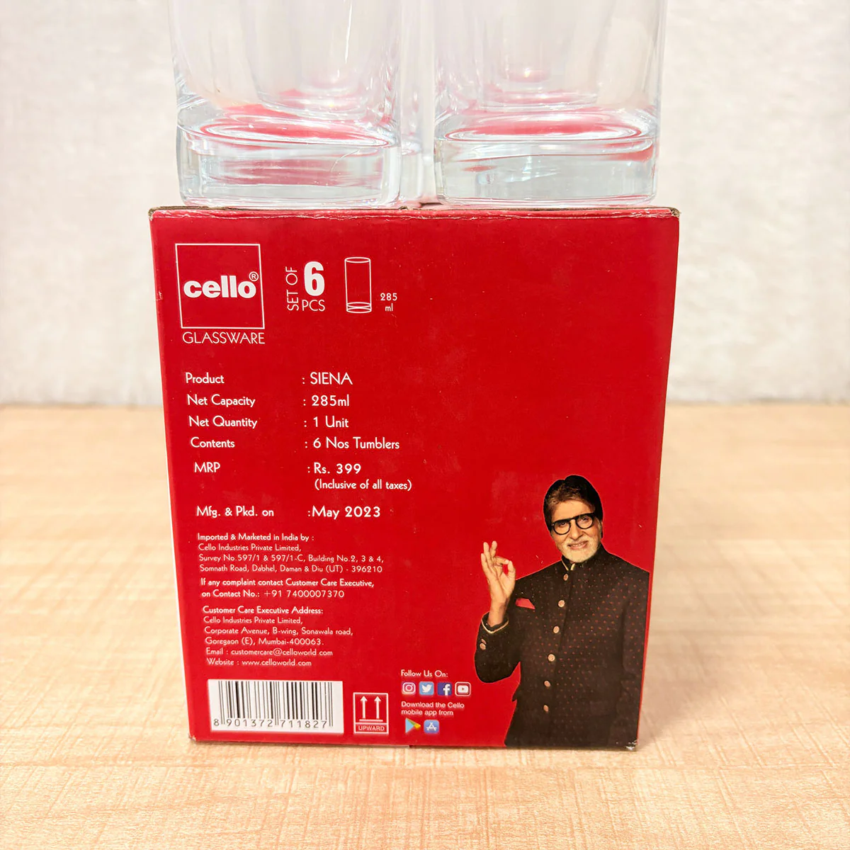 AM6573 Cello Siena Glass Tumbler Set - 285ml (Set of 6) - Image 2