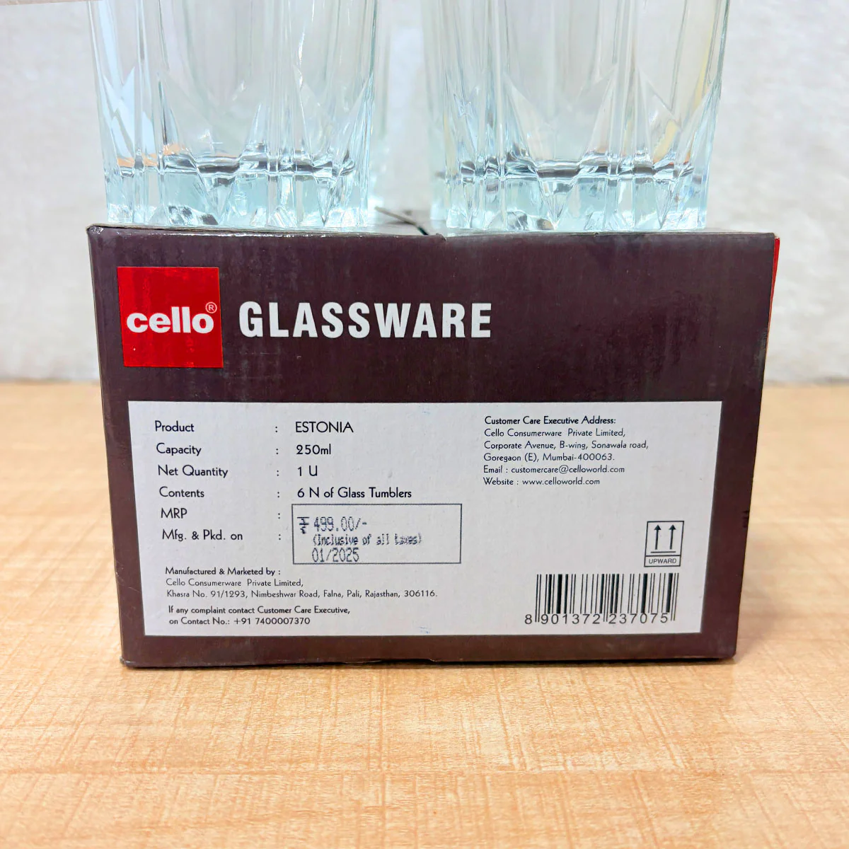 AM6577 Cello Estonia Glass Tumblers, P-Series - 250ml (Set of 6) - Image 2