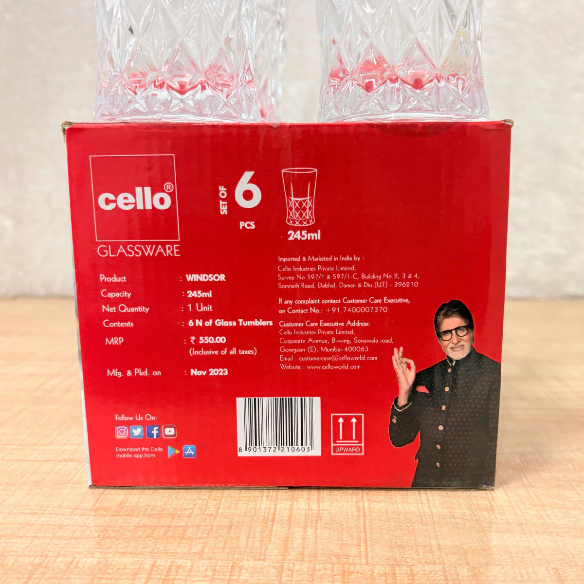 AM6575 Cello Windsor Glass Tumbler Set, 245ml (Set of 6) - Image 2