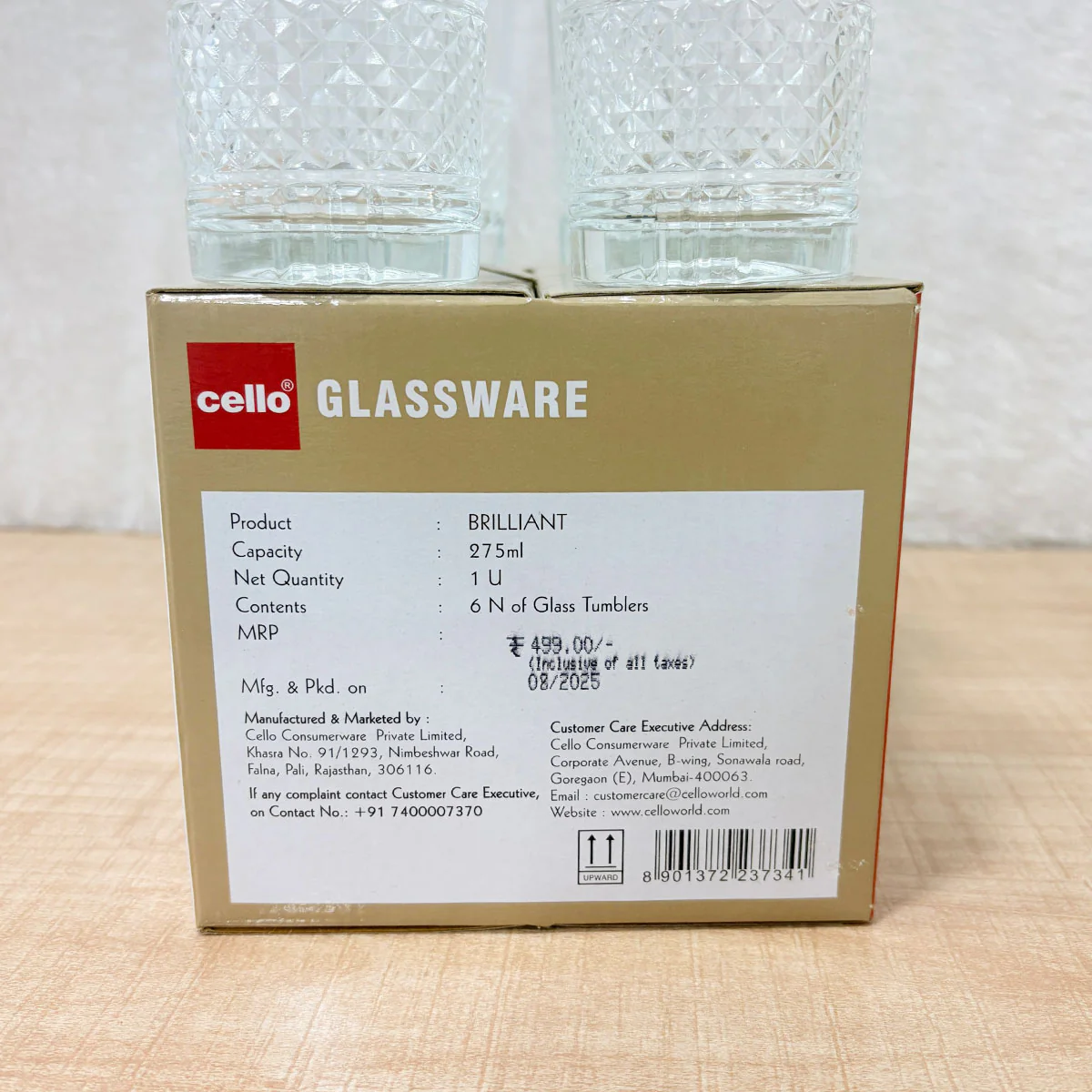AM6579 Cello Brilliant K-Series Glass Tumbler Set - 275ml (Set of 6) - Image 2