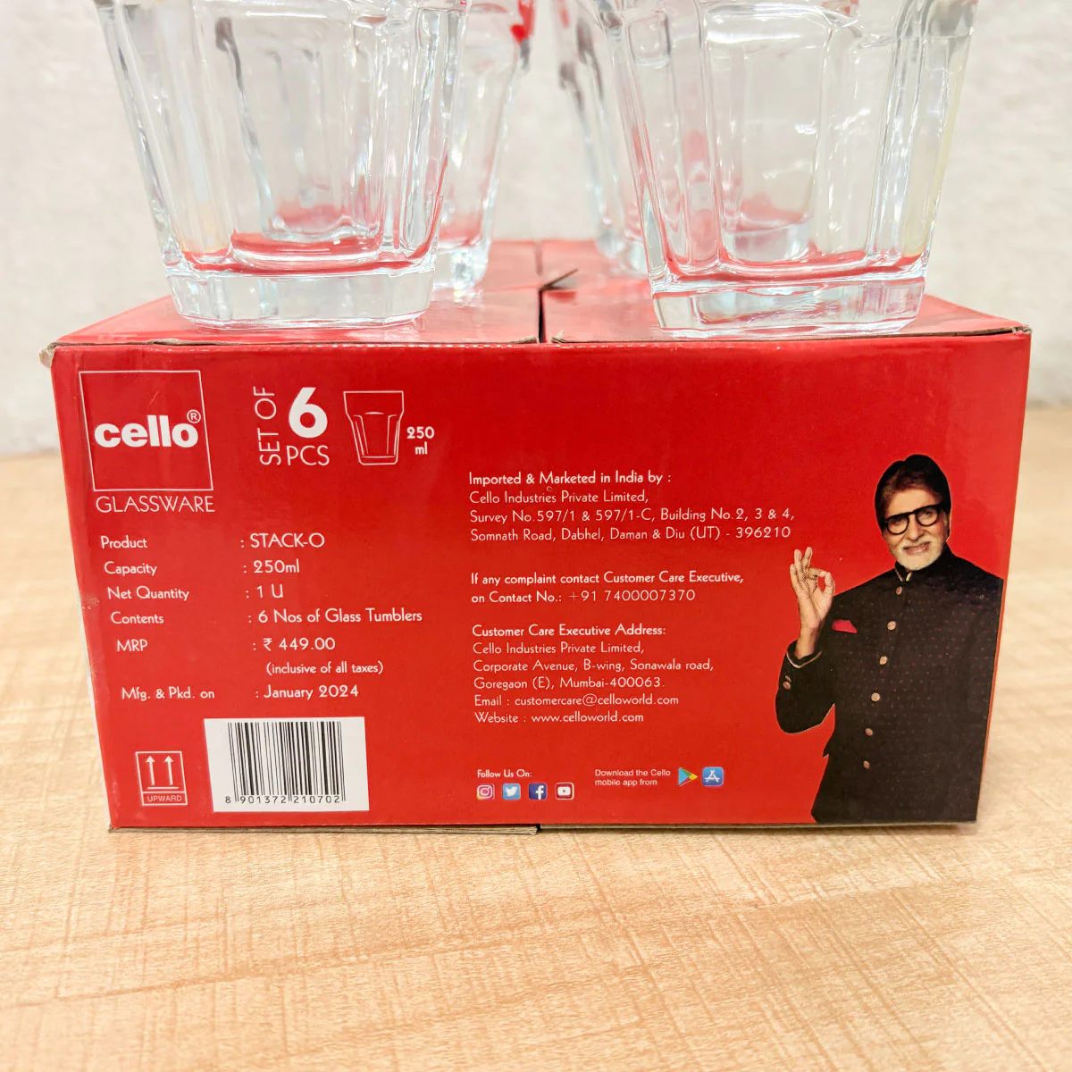 AM6581 Cello STACK-O Glass Tumbler Set - 250ml (Set of 6) - Image 2