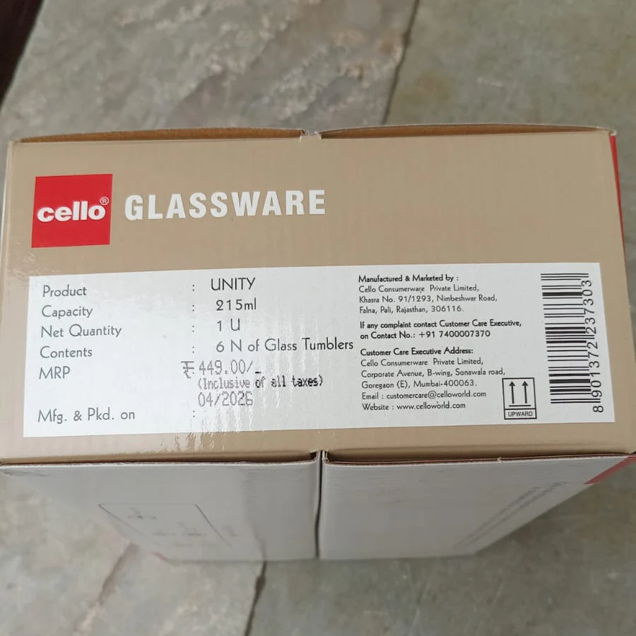 AM6590 Cello Unity K-Series Glass Tumbler Set, 215ml (Set of 6) - Image 2
