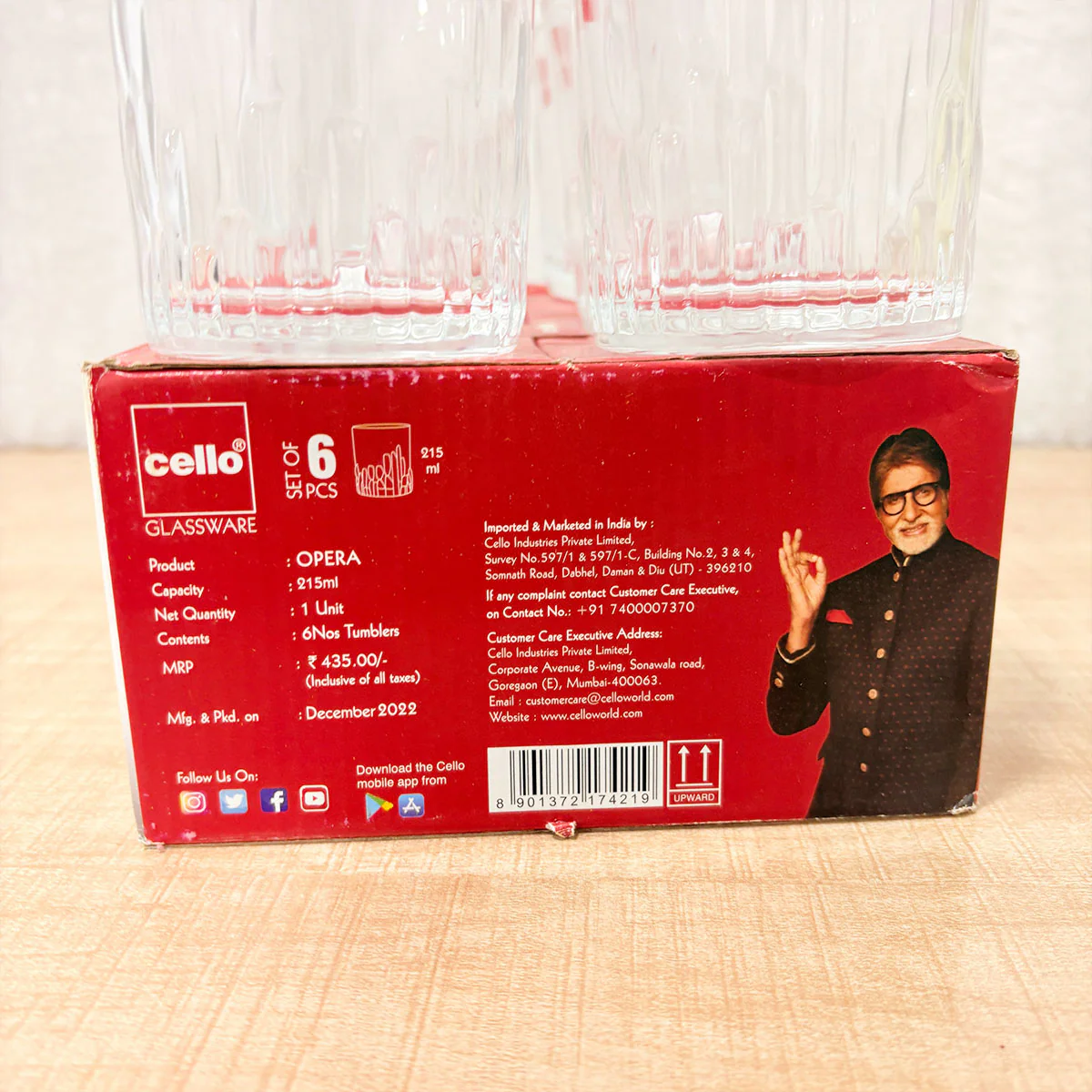 AM6603 Cello Opera Glass Tumblers Set, 215ml (Set of 6) - Image 2