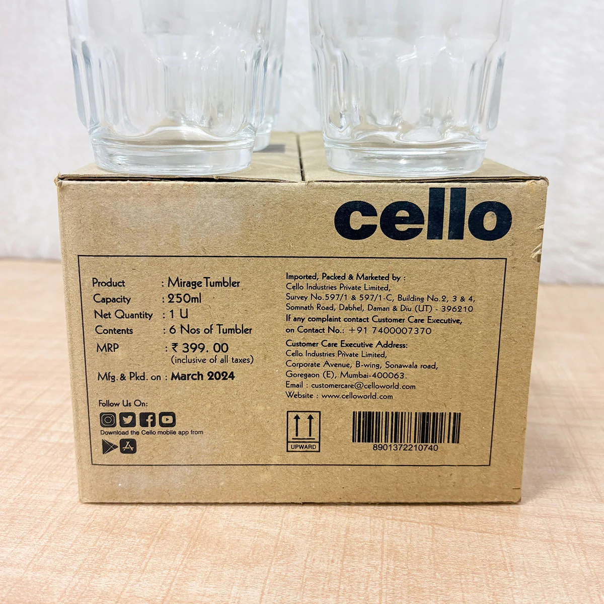 AM6621 Cello Mirage Tumbler Glass Set - 250ml (Set of 6) - Image 2