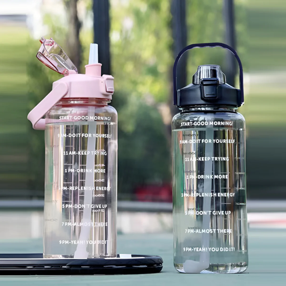 AM6662 Motivational Water Bottle with Time Marker & Straw - 2000ml - Image 2