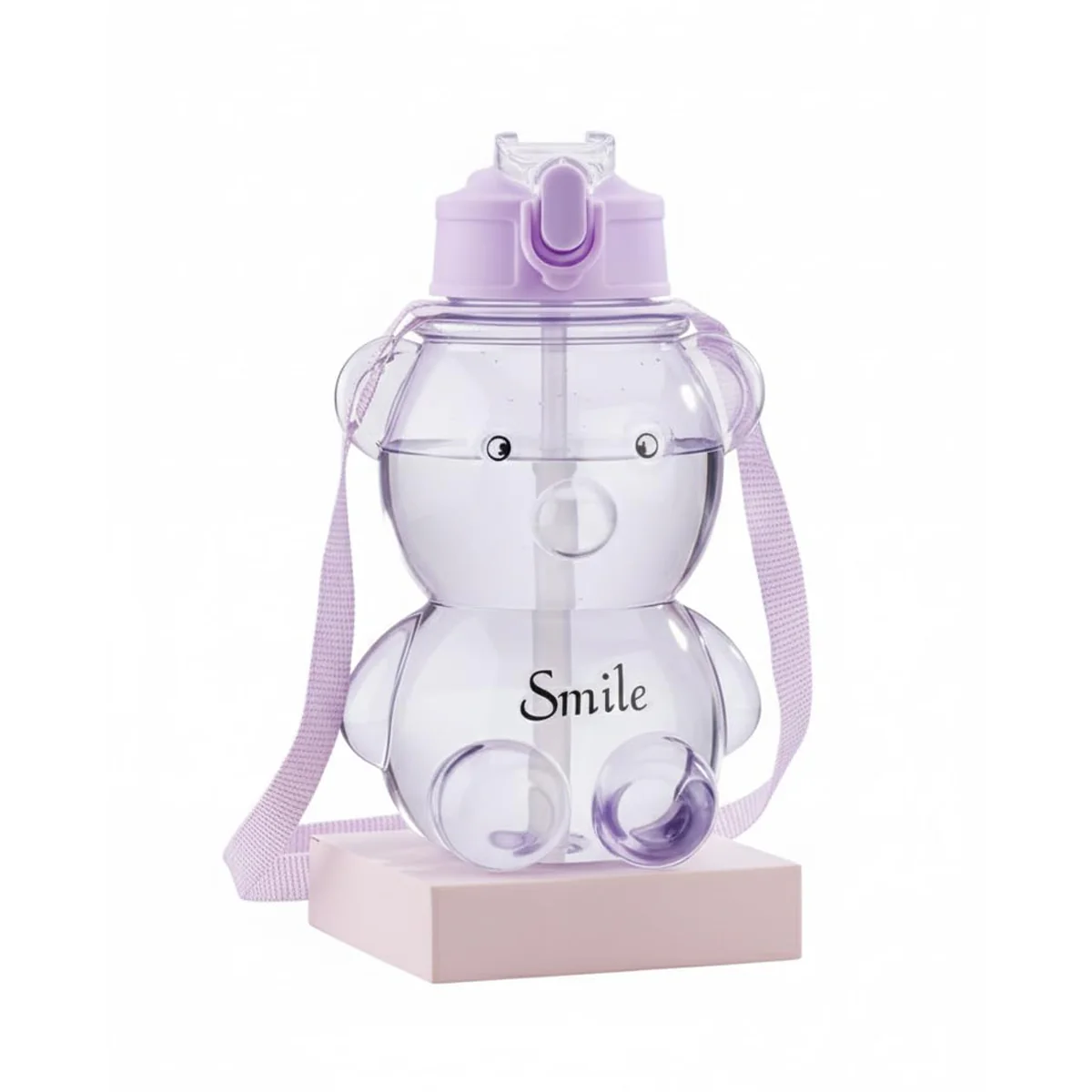 AM6665 Cute Teddy Bear Water Bottle with Straw and Adjustable Shoulder Strap - 1pc - Image 4