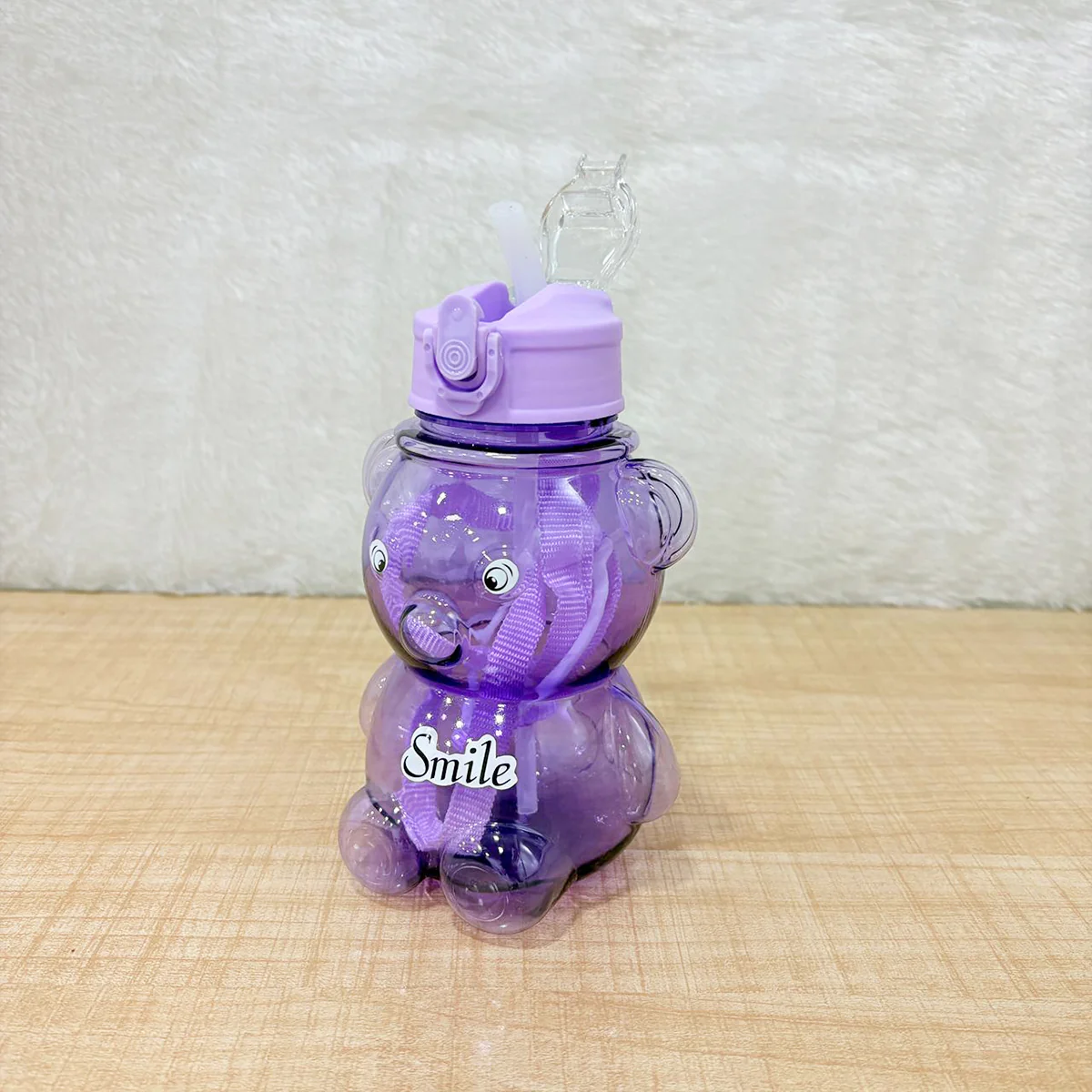 AM6665 Cute Teddy Bear Water Bottle with Straw and Adjustable Shoulder Strap - 1pc - Image 5