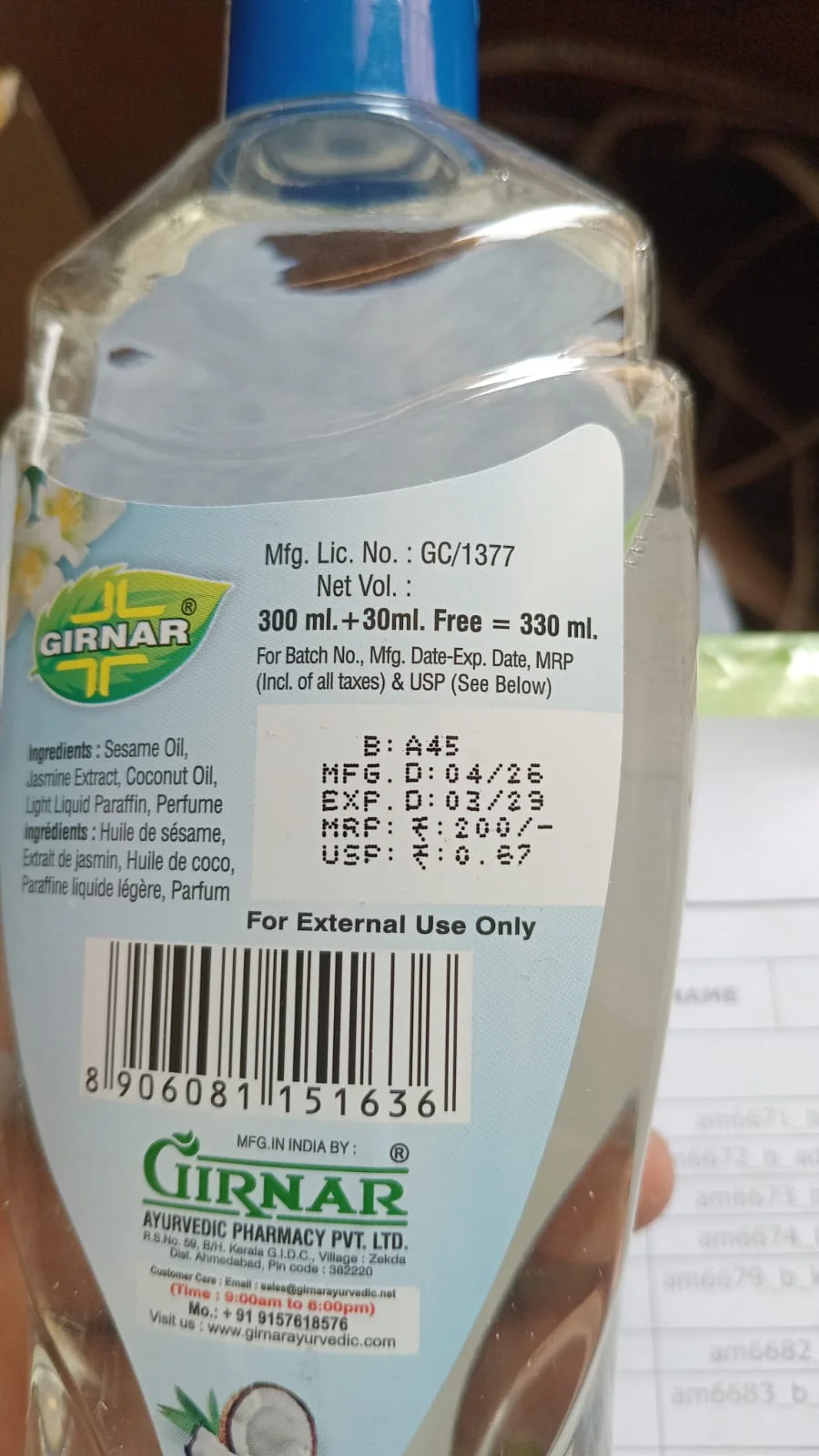AM6674 Girnar Jasmine Non-Sticky Hair Oil - 300ml - Image 4