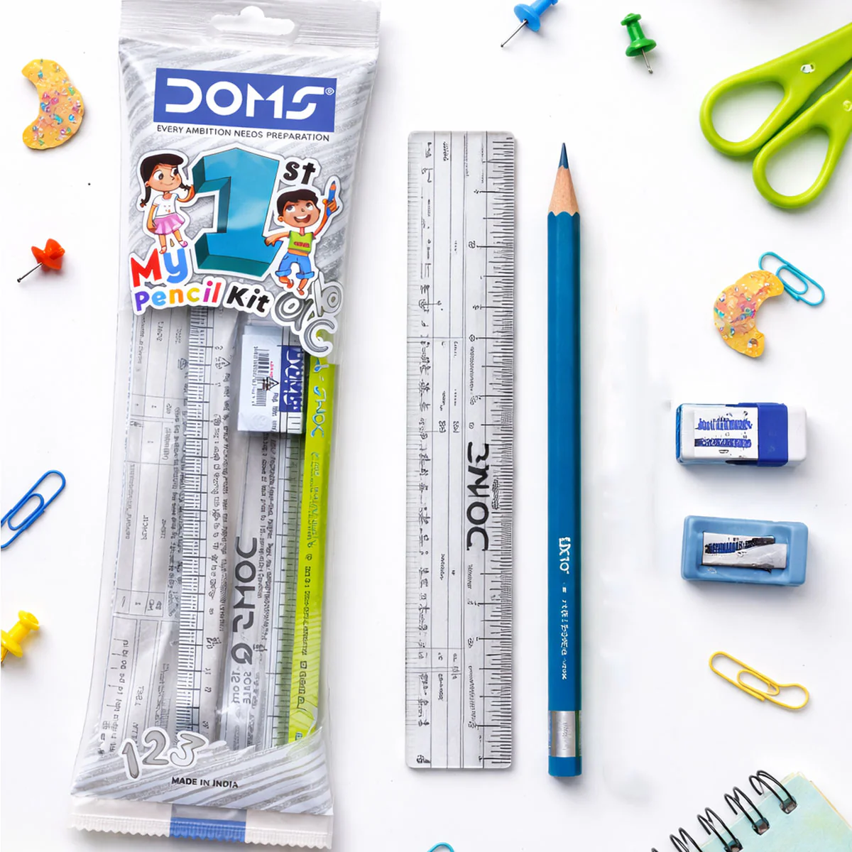 AM6773 DOMS My First Pencil Kit | 1 Pencil, 1 Eraser, 1 Scale, 1 Sharpener - Image 3