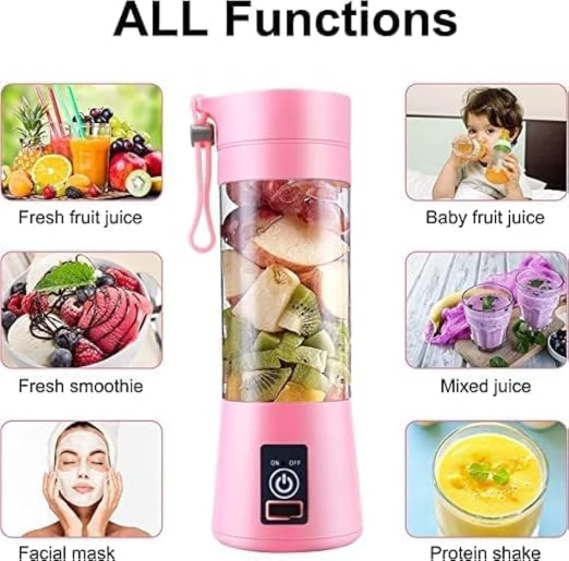 AM6822 Portable 2 USB Electric Juicer – 6-Blades Protein Shaker Blender Cup (380 ML) - Image 4